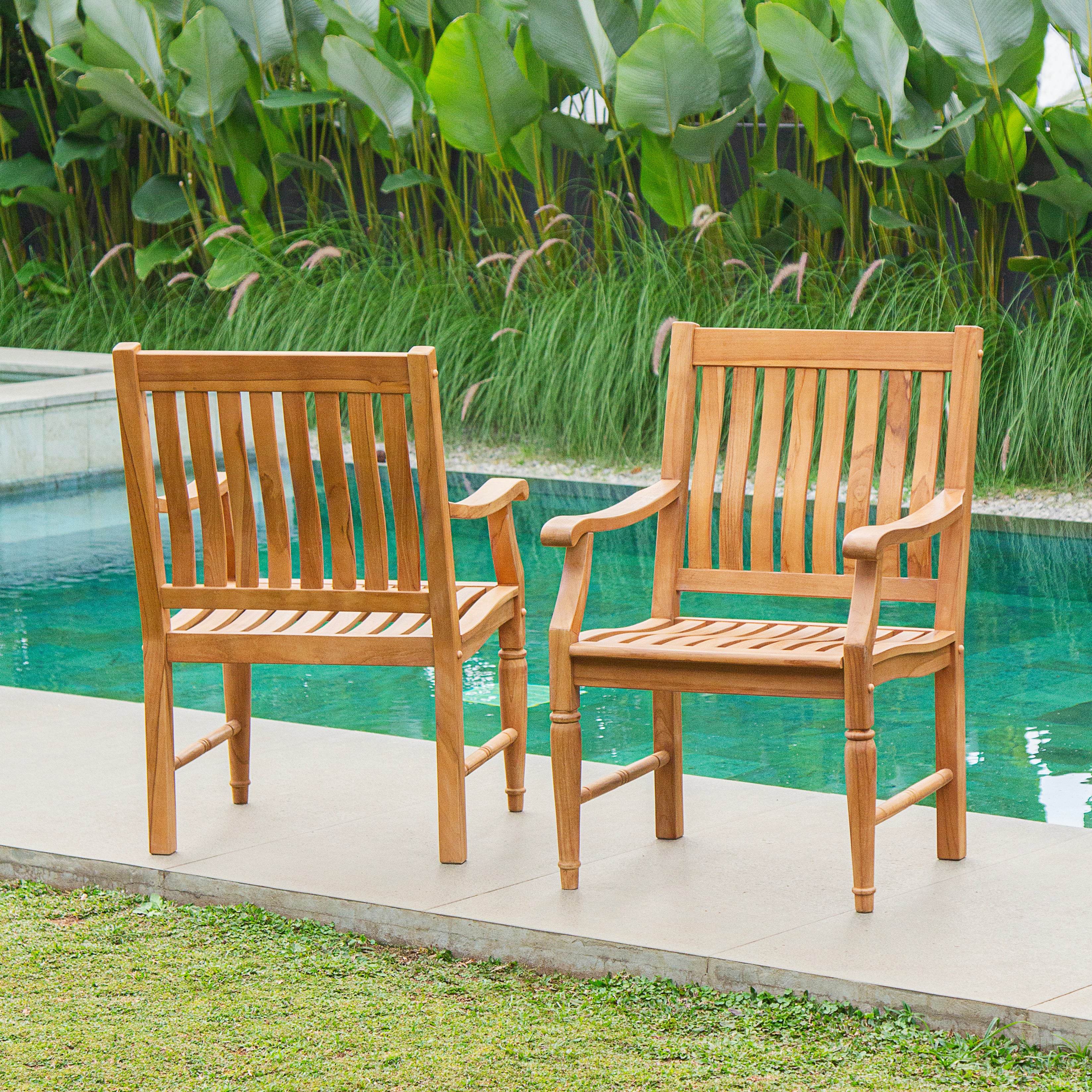 Livingston Teak Wood 2 Pieces Outdoor Dining Chair - Image 7