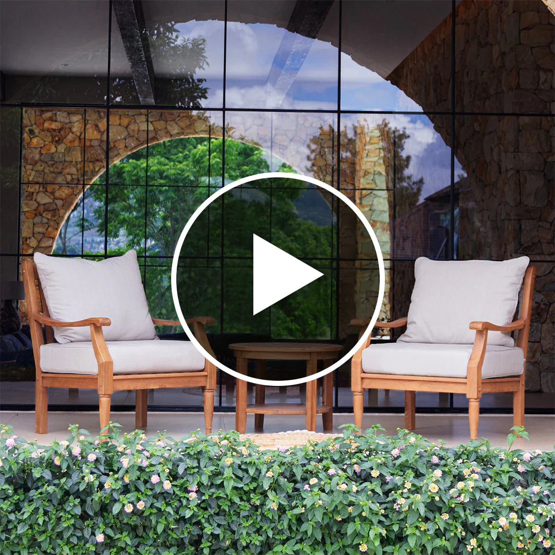 Livingston Teak Wood 3 Piece Patio Conversation Set with Beige Cushion - Image 4