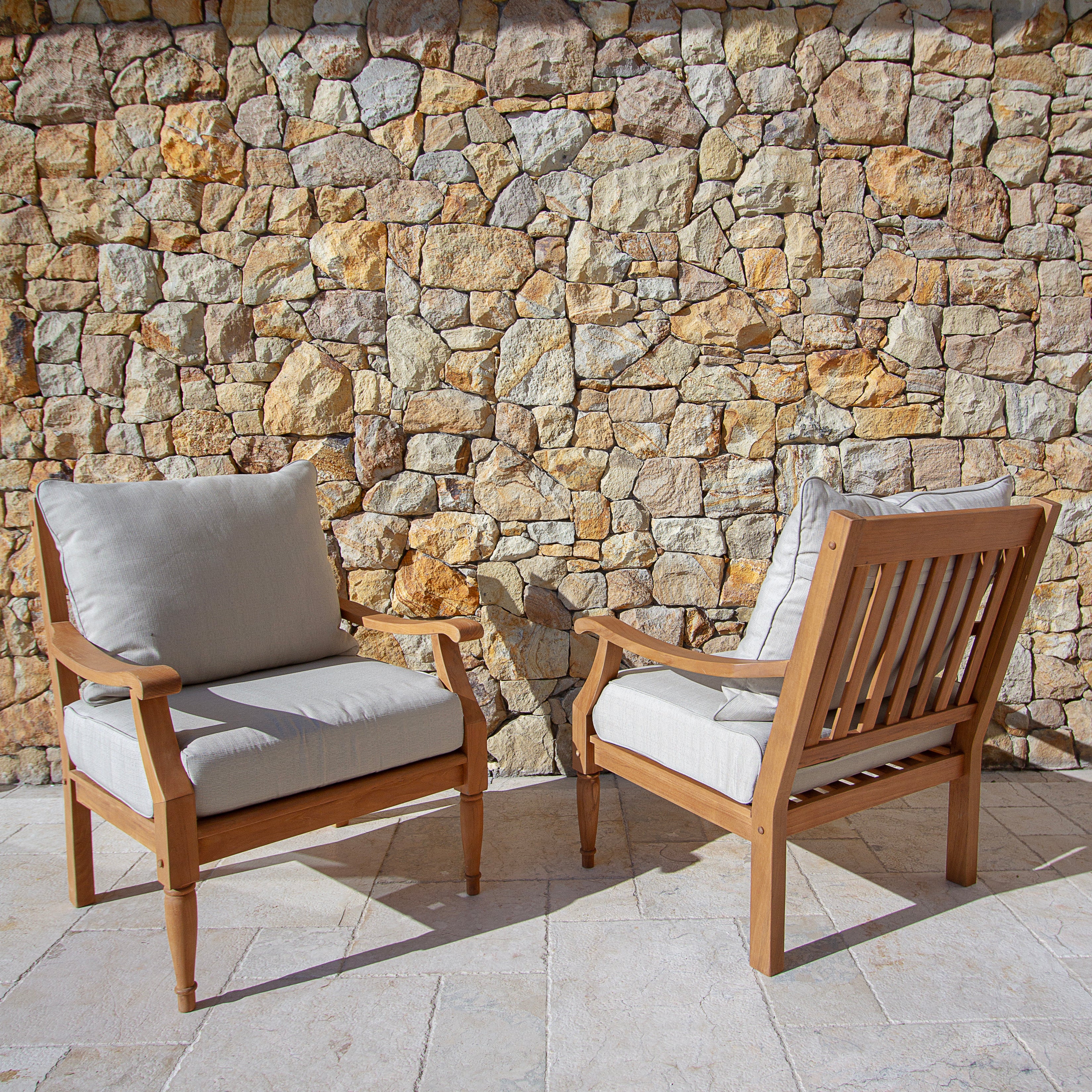 Livingston Teak Wood 3 Piece Patio Conversation Set with Beige Cushion - Image 5