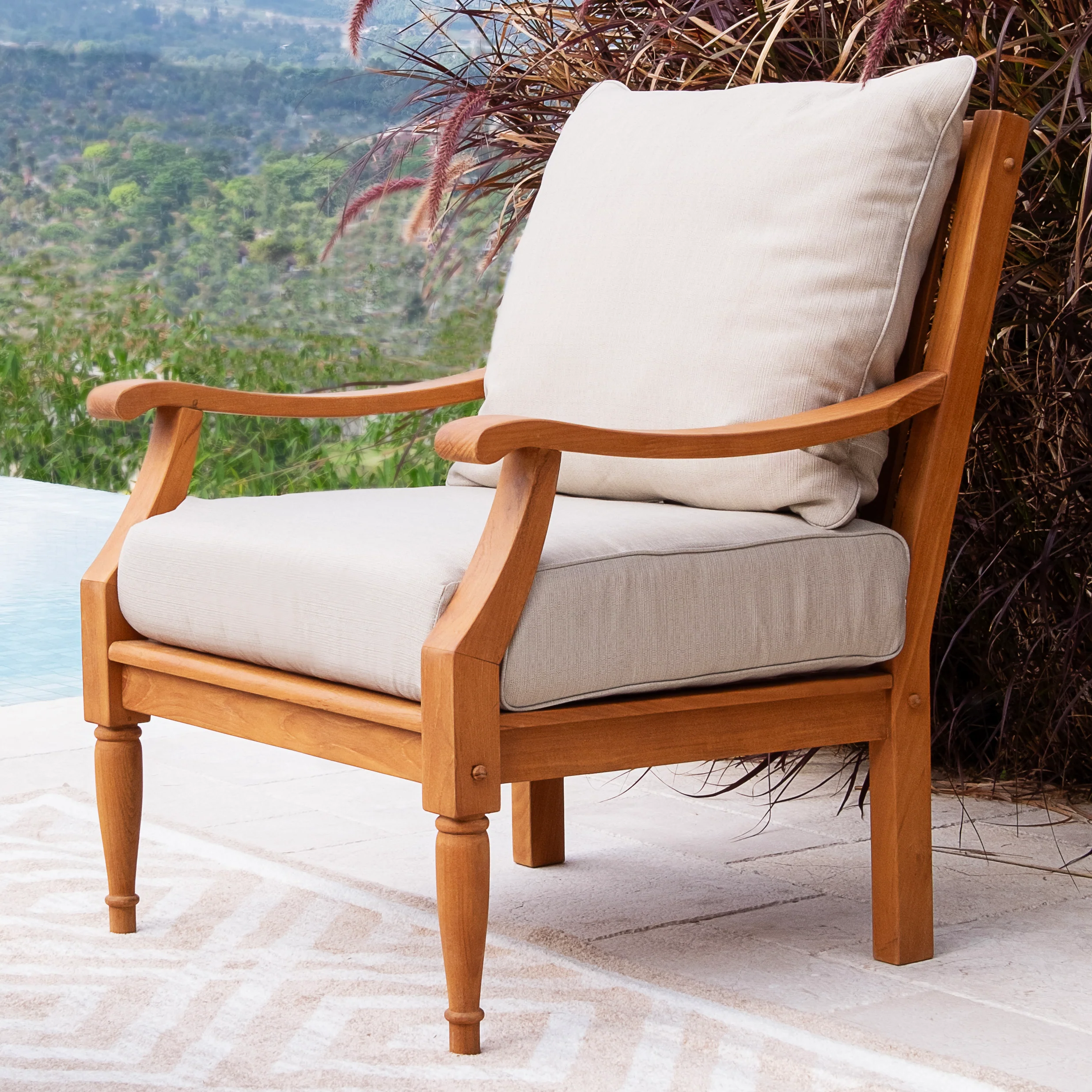 Livingston Teak Wood 3 Piece Patio Conversation Set with Beige Cushion - Image 6