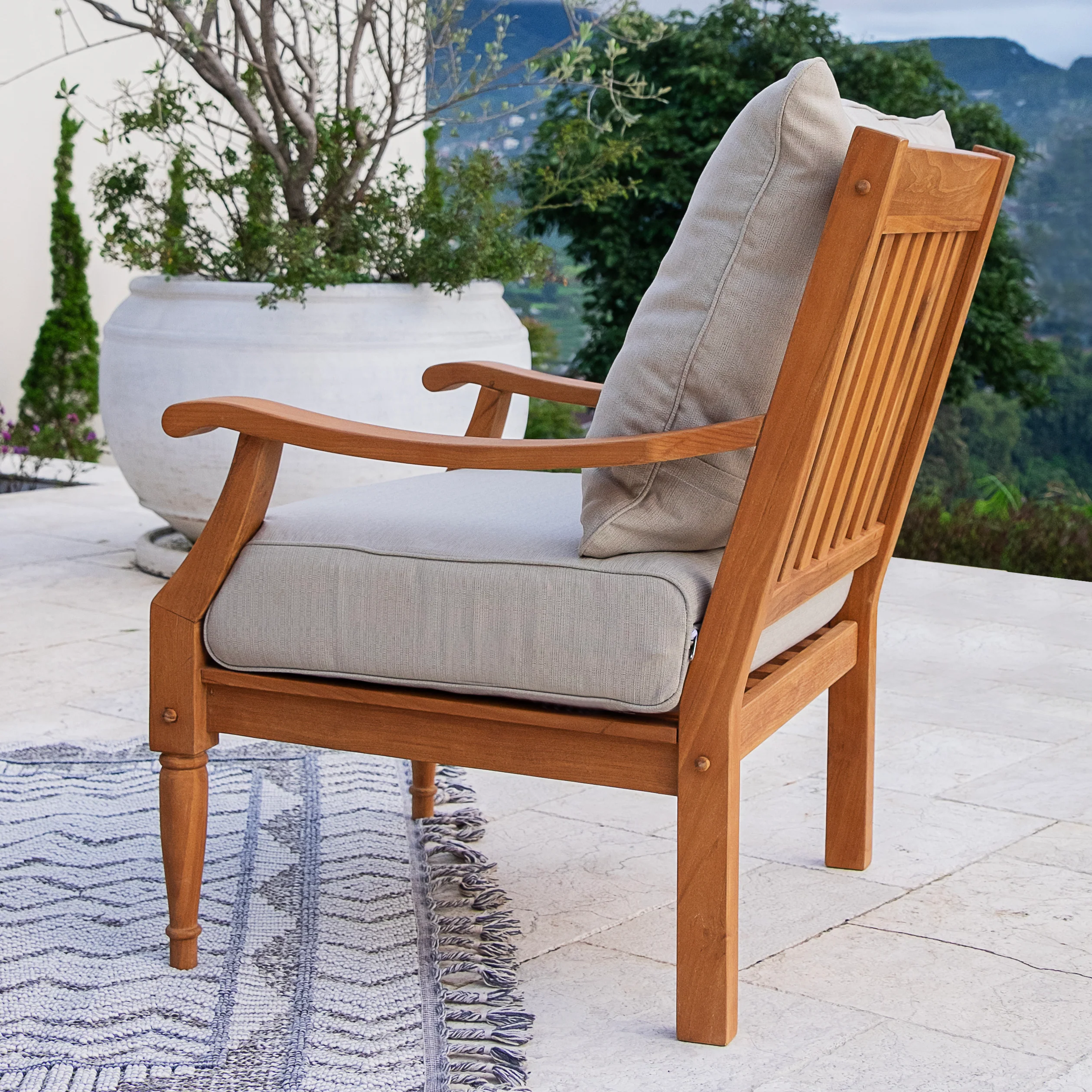 Livingston Teak Wood 3 Piece Patio Conversation Set with Beige Cushion - Image 7