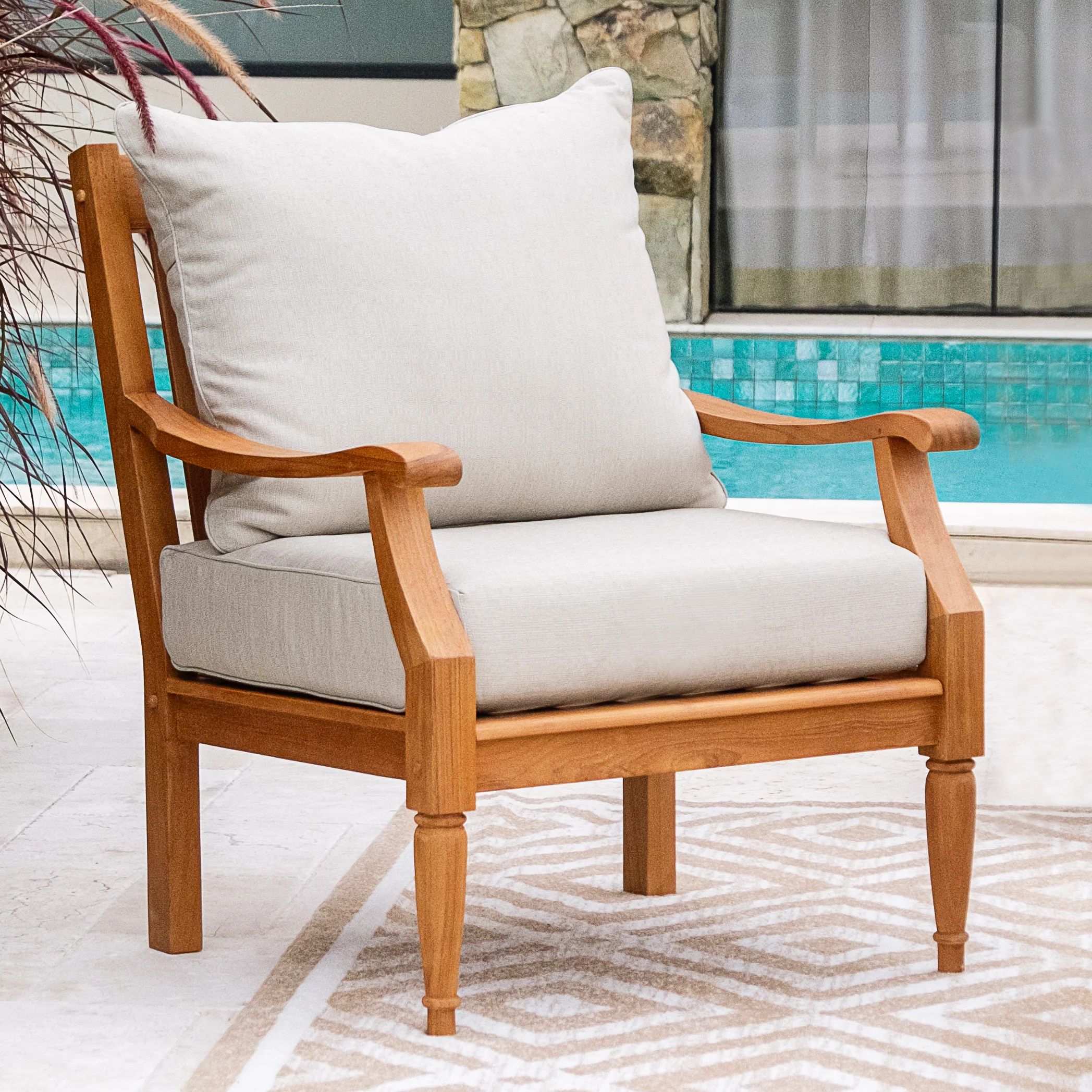 Livingston Teak Wood 4 Pieces Patio Conversation Set with Beige Cushion - Image 8