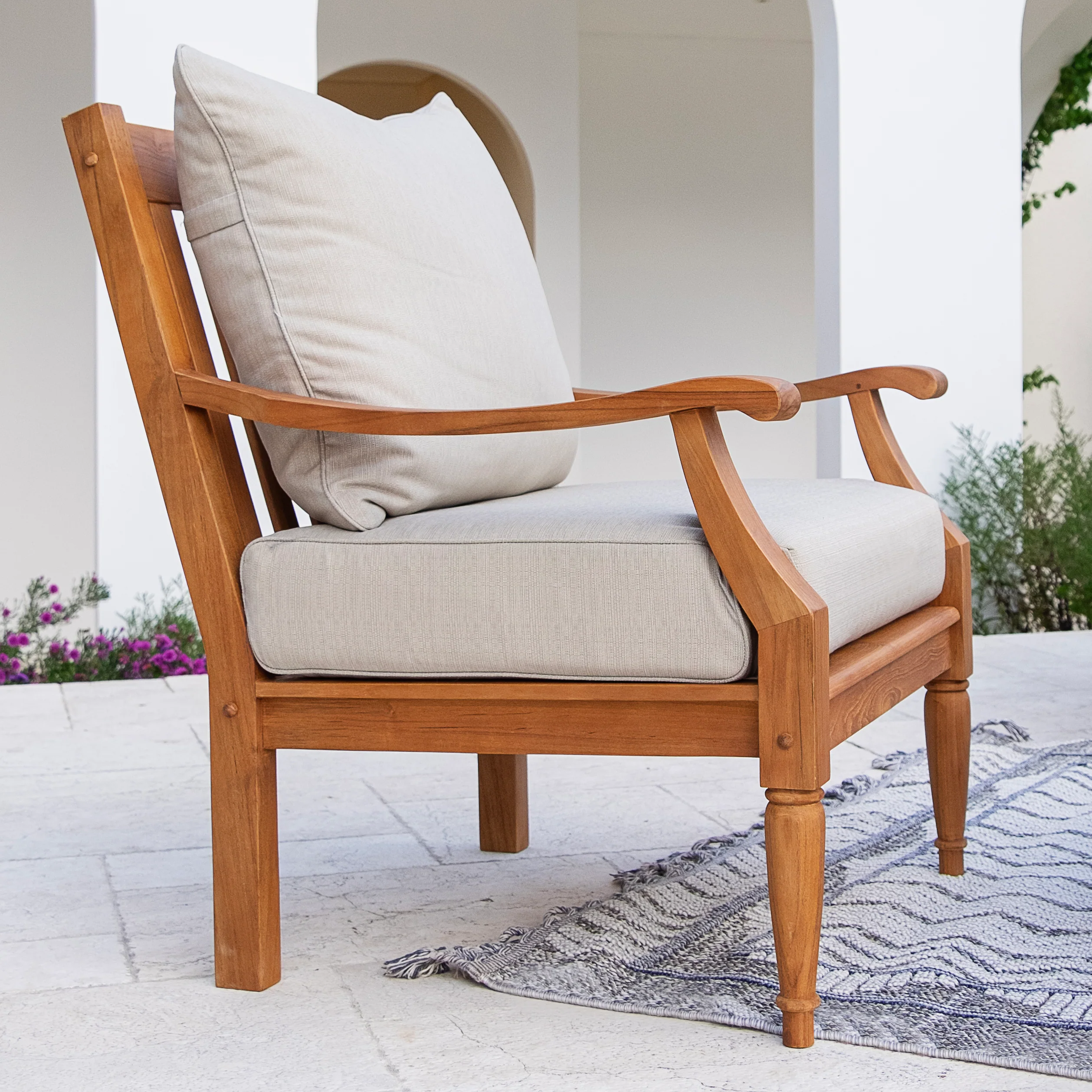 Livingston Teak Wood 4 Pieces Patio Conversation Set with Beige Cushion - Image 9