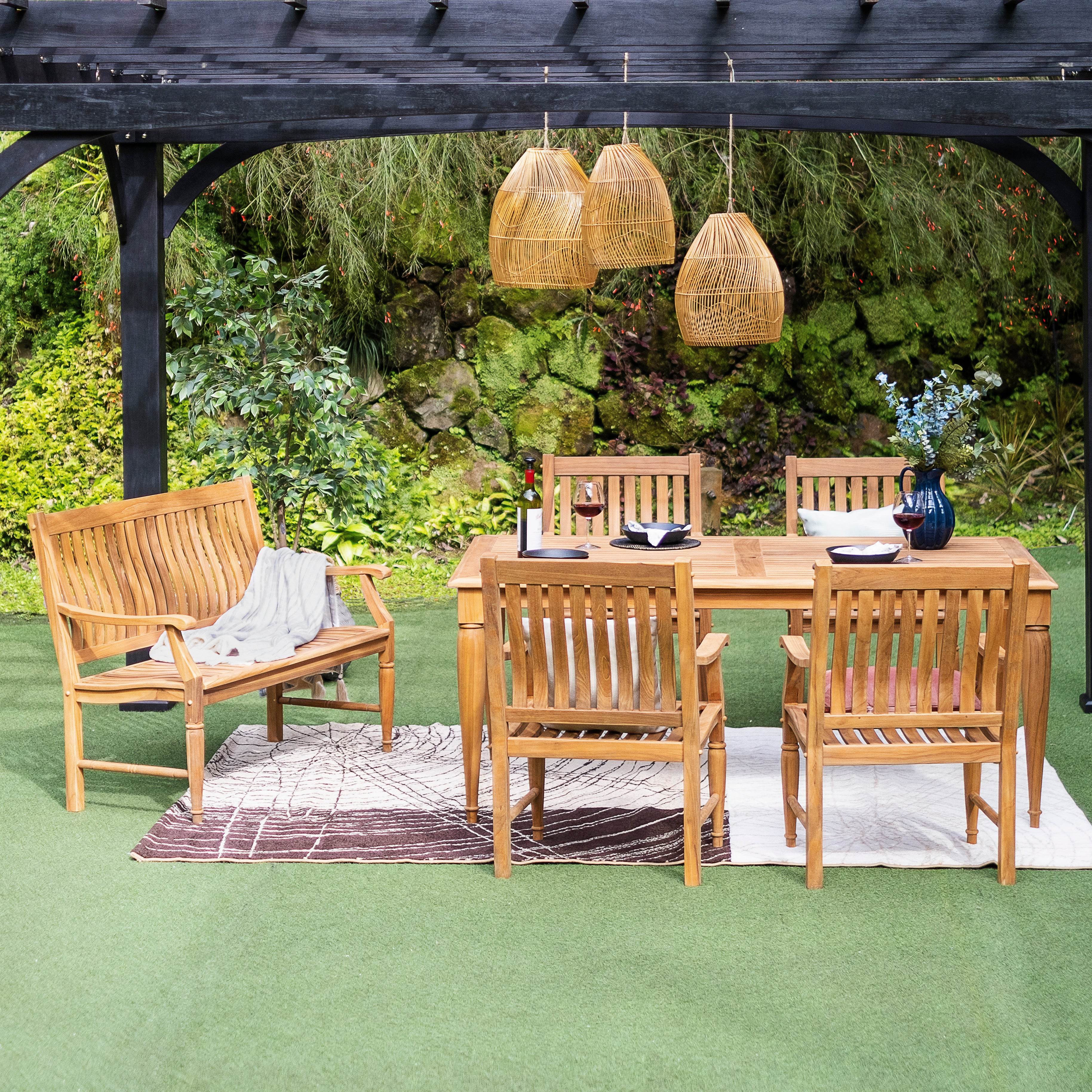 Livingston Teak Wood 6 Pieces Outdoor Dining Set - Image 4