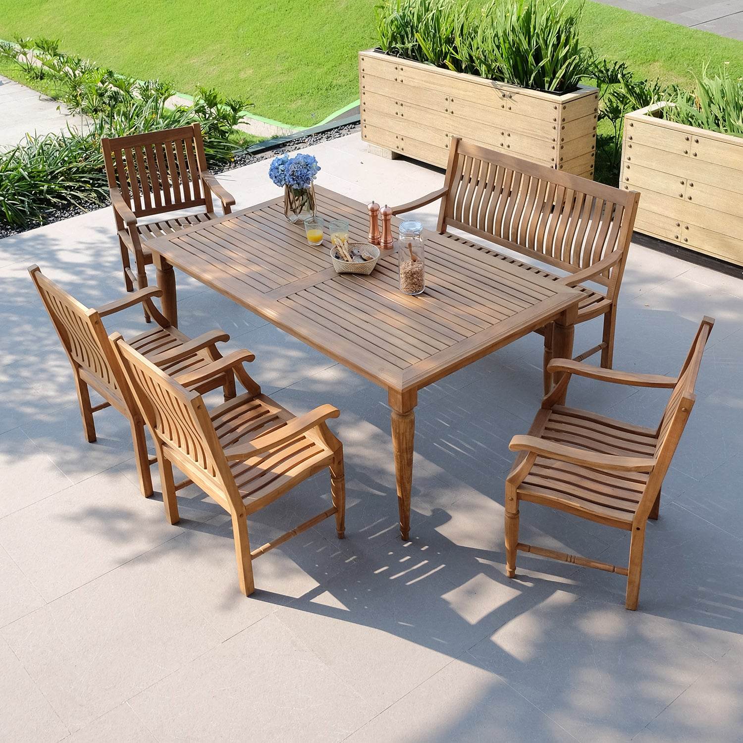 Livingston Teak Wood 6 Pieces Outdoor Dining Set - Image 6