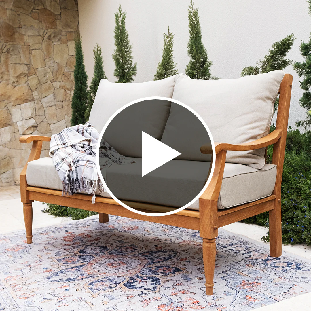 Livingston Teak Wood Patio Loveseat with Beige Cushion - Image 5