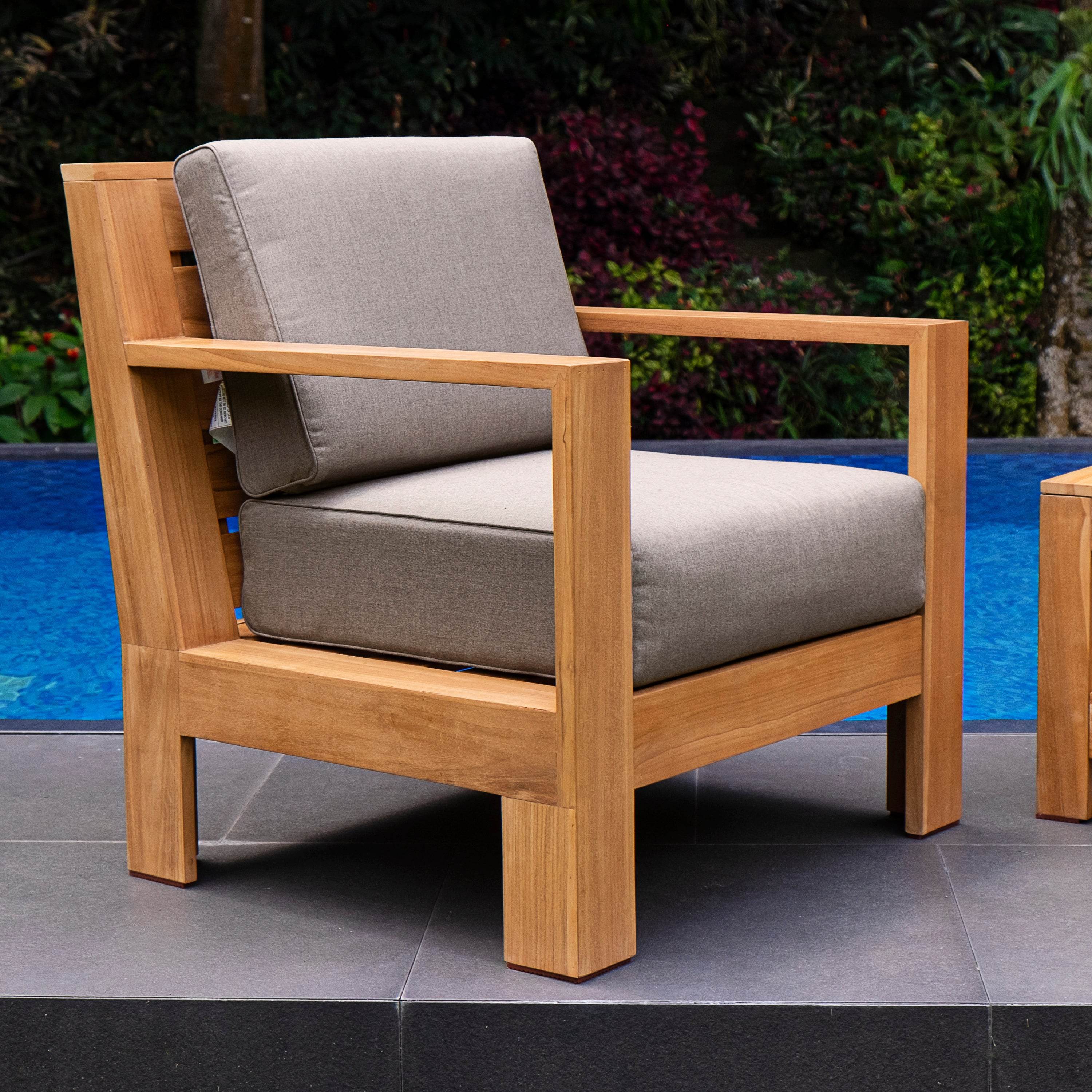 Logan 3 Pieces Teak Wood Patio Conversation Set with Sunbrella Cast Shale Cushion - Image 6