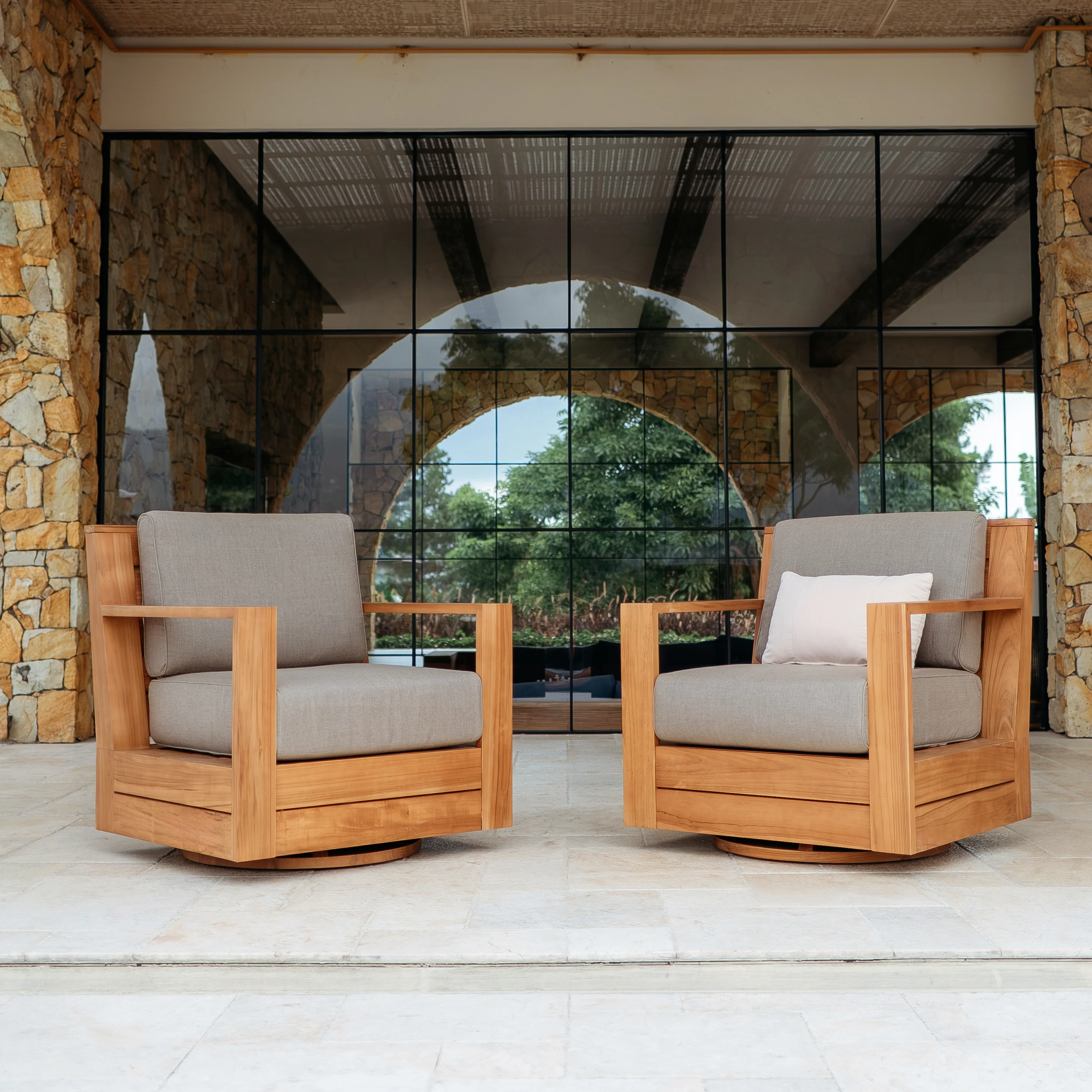 Logan 4 Piece Teak Wood Patio Conversation Set with Sunbrella Cast Shale Cushion - Image 10