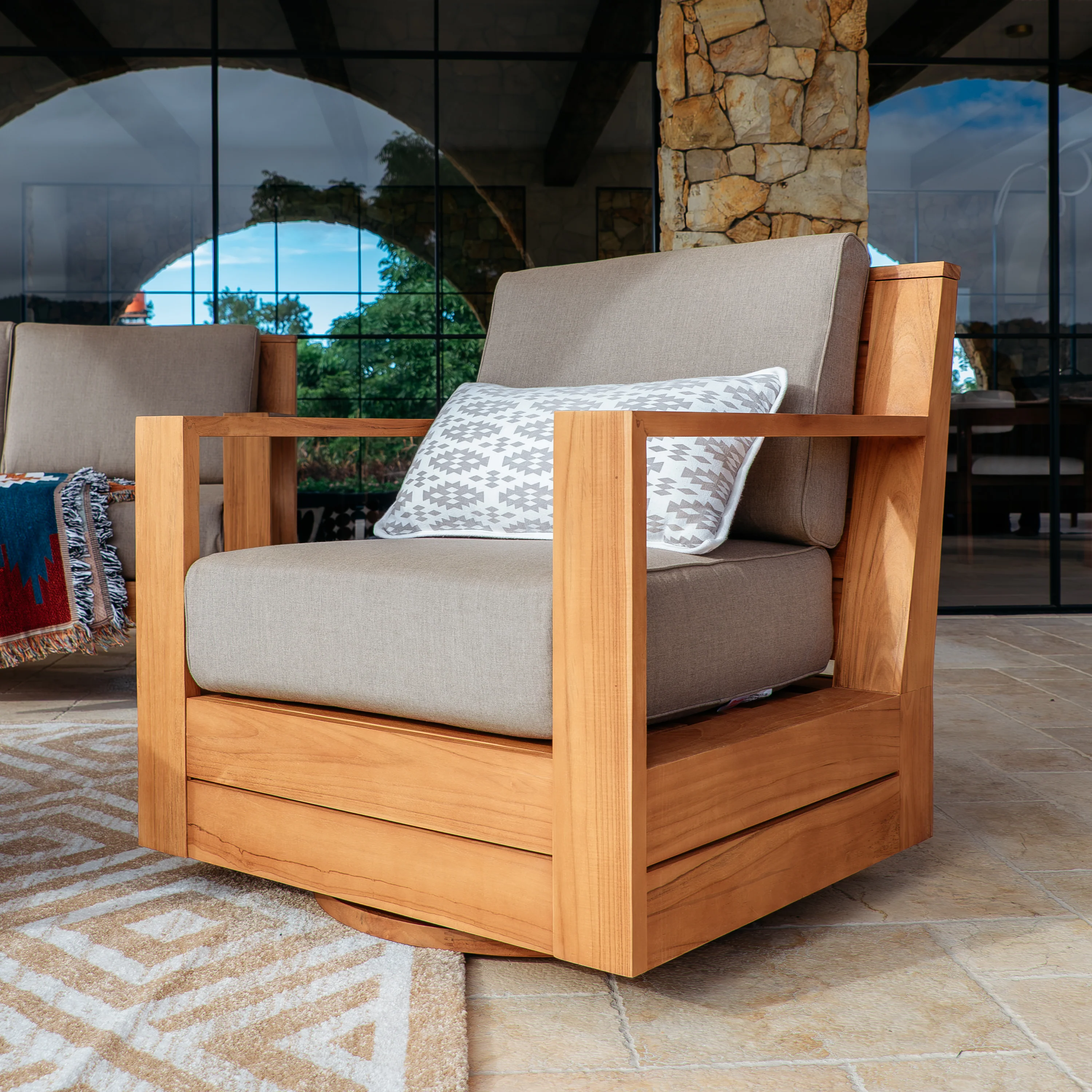 Logan 4 Piece Teak Wood Patio Conversation Set with Sunbrella Cast Shale Cushion - Image 9