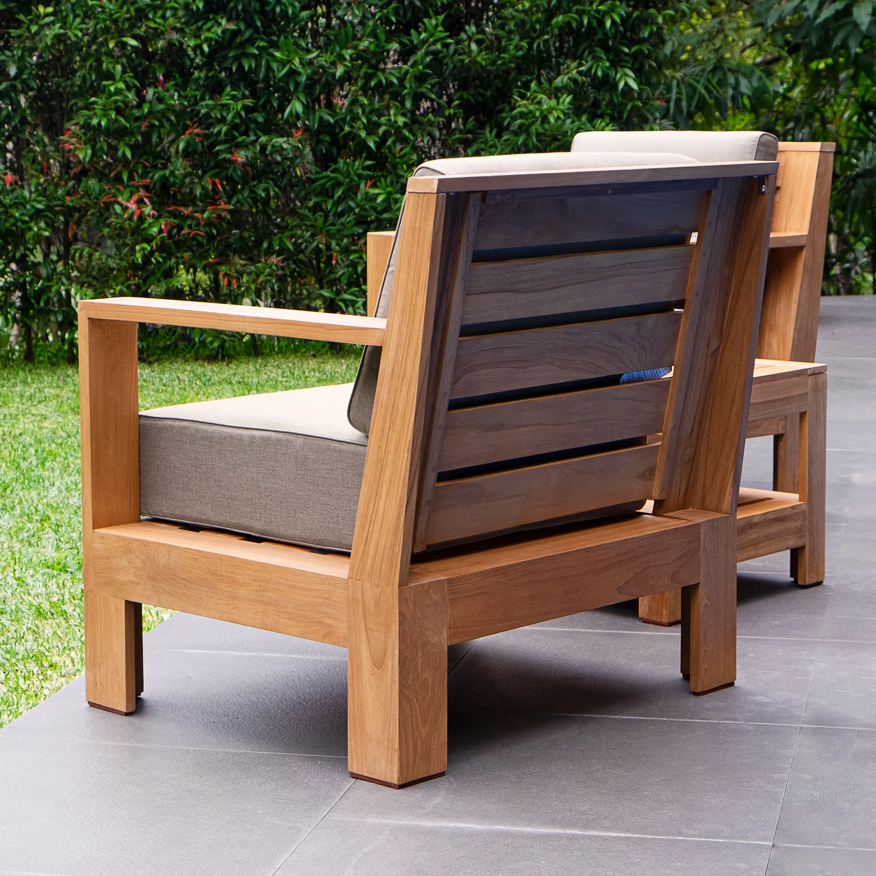 Logan 5 Piece Teak Wood Patio Conversation Set with Sunbrella Cast Shale Cushion - Image 11