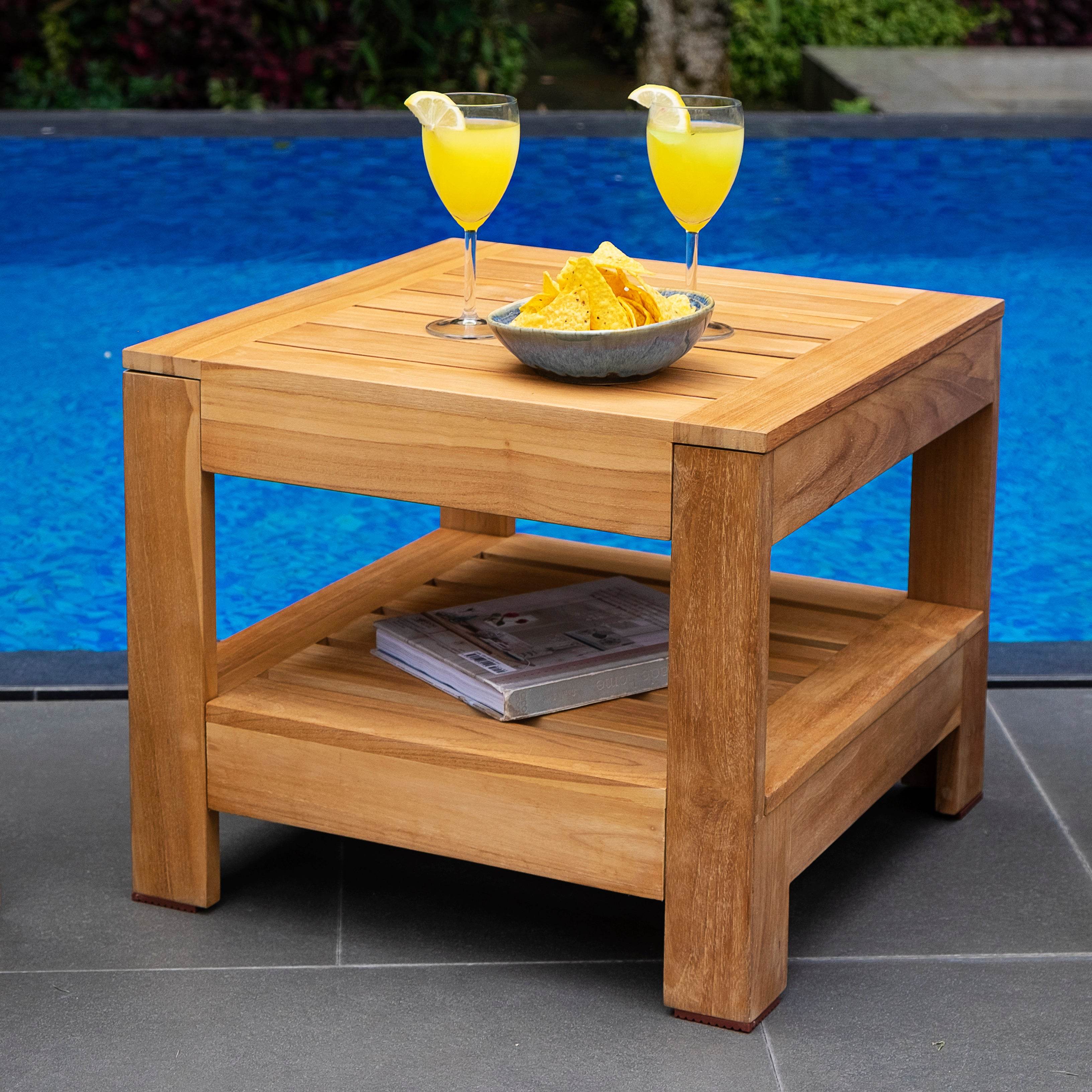 Logan 3 Pieces Teak Wood Patio Conversation Set with Sunbrella Cast Shale Cushion - Image 10