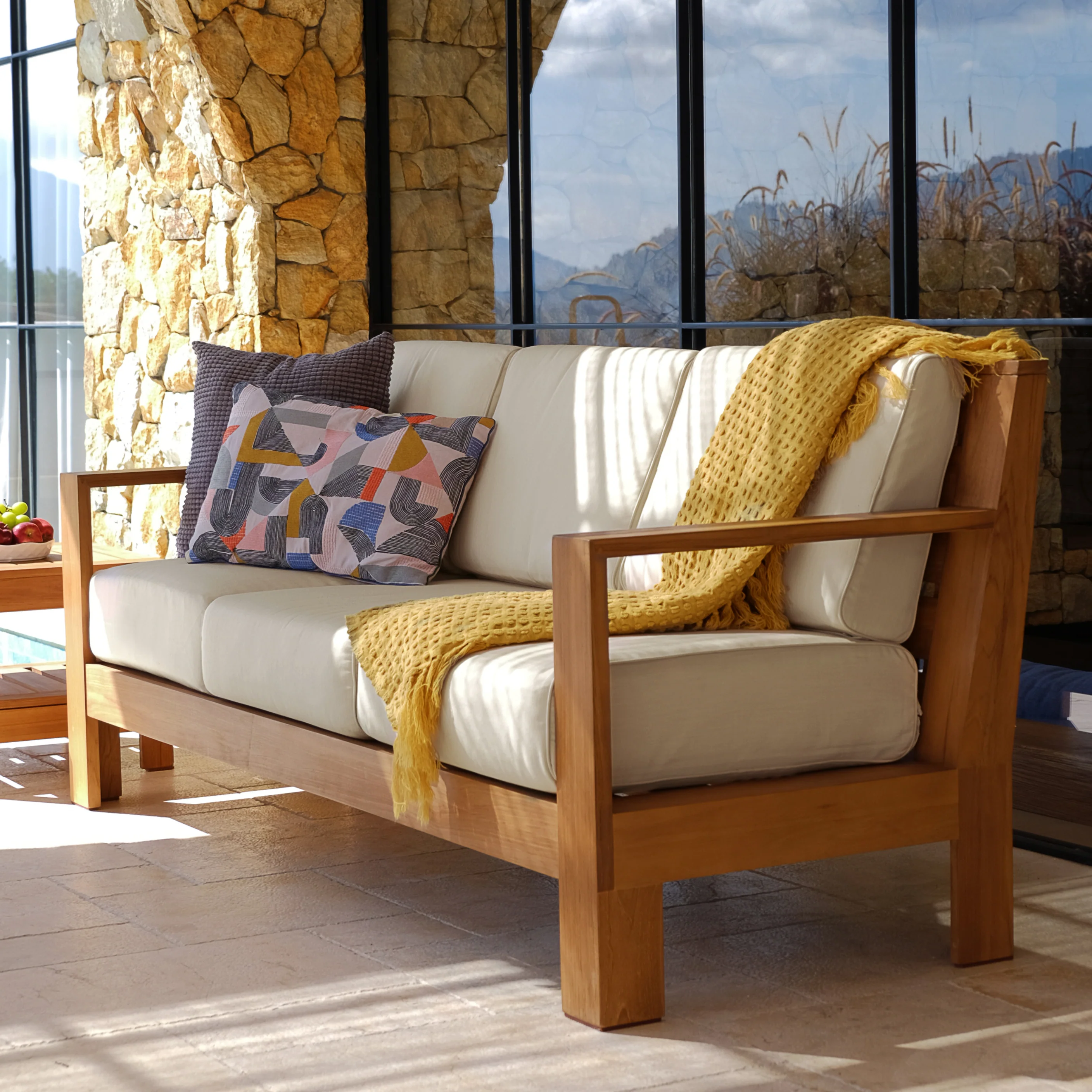 Logan 5 Piece Teak Wood Patio Conversation Set with Sunbrella Vellum Cushion - Image 6