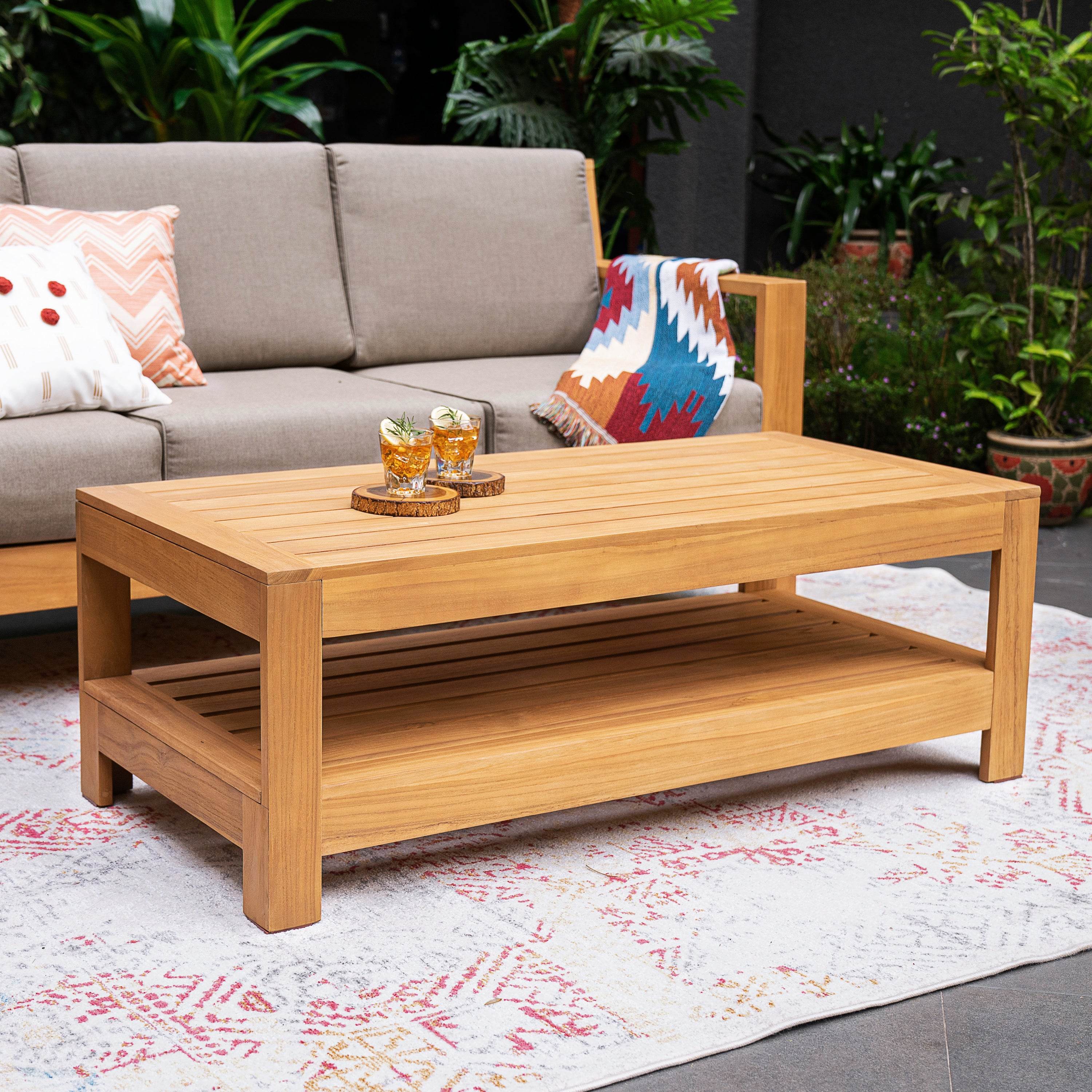 Logan 5 Pieces Teak Wood Patio Conversation Set with Sunbrella Cast Shale Cushion - Image 11