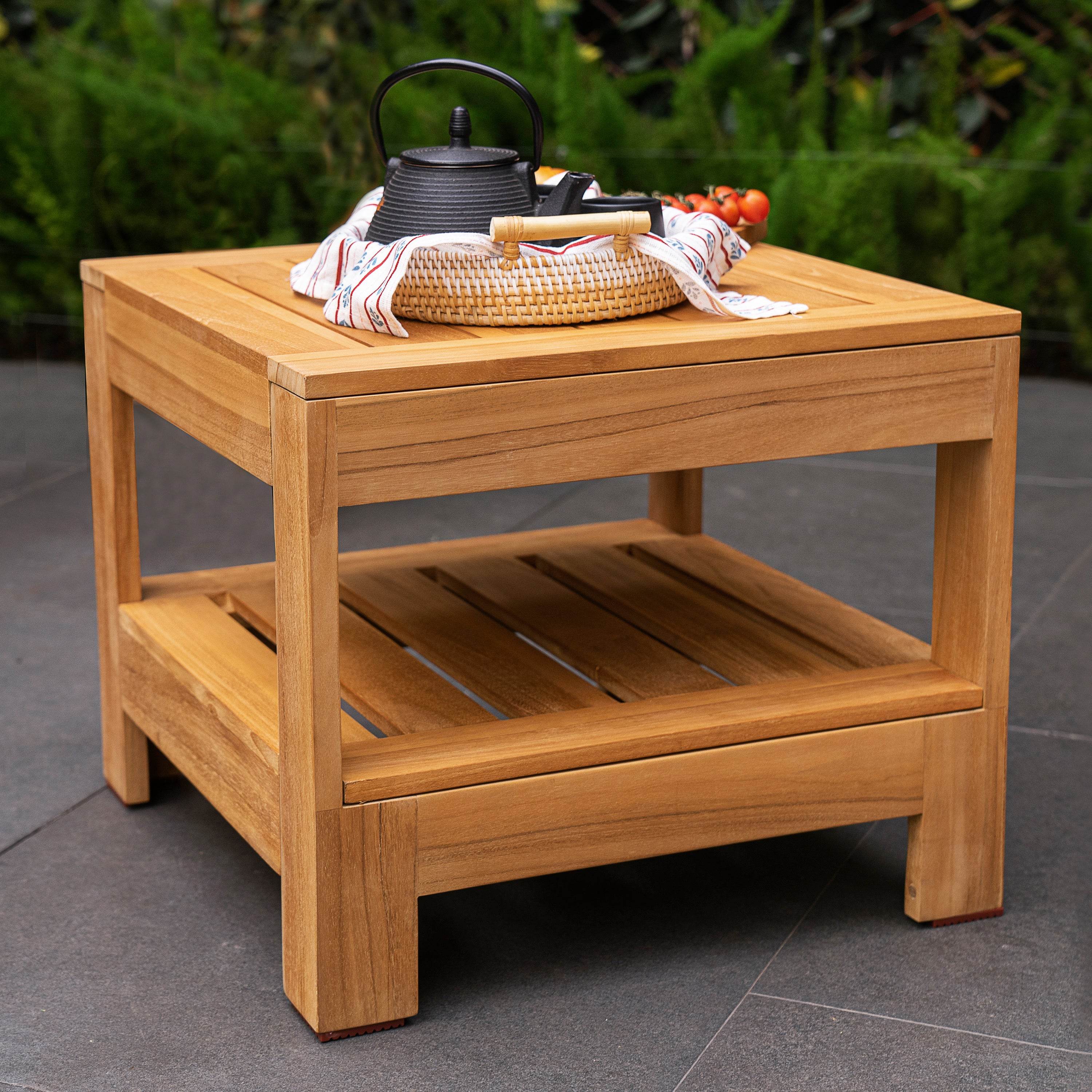 Logan 5 Pieces Teak Wood Patio Conversation Set with Sunbrella Cast Shale Cushion - Image 12