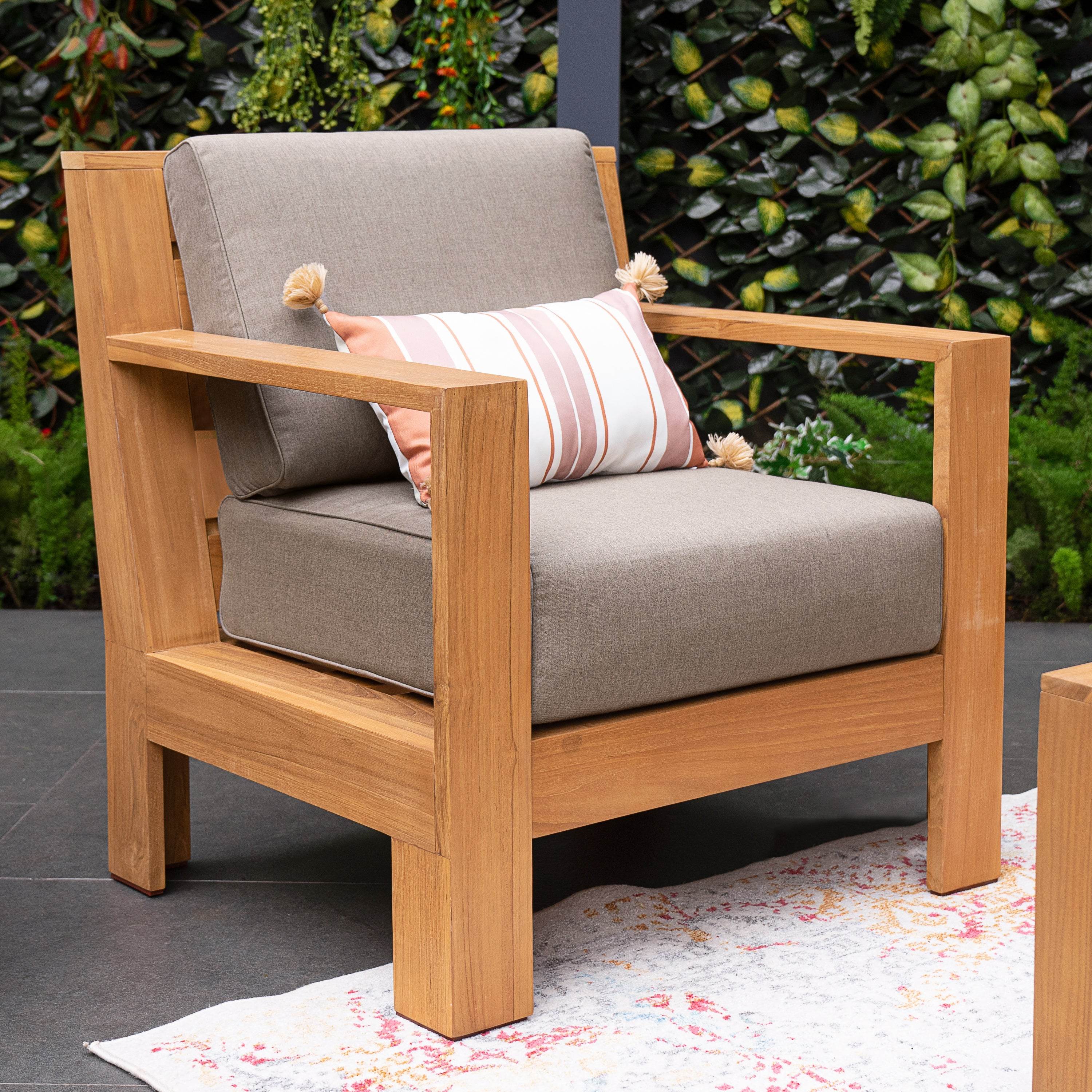 Logan 5 Pieces Teak Wood Patio Conversation Set with Sunbrella Cast Shale Cushion - Image 7
