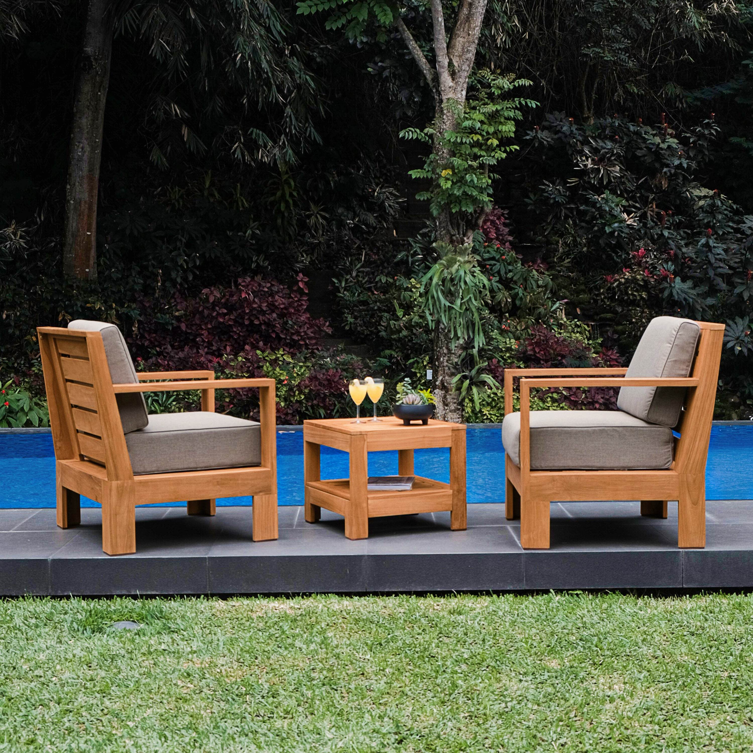 Logan Teak Outdoor Lounge Chair with Sunbrella Cast Shale Cushion - Image 8