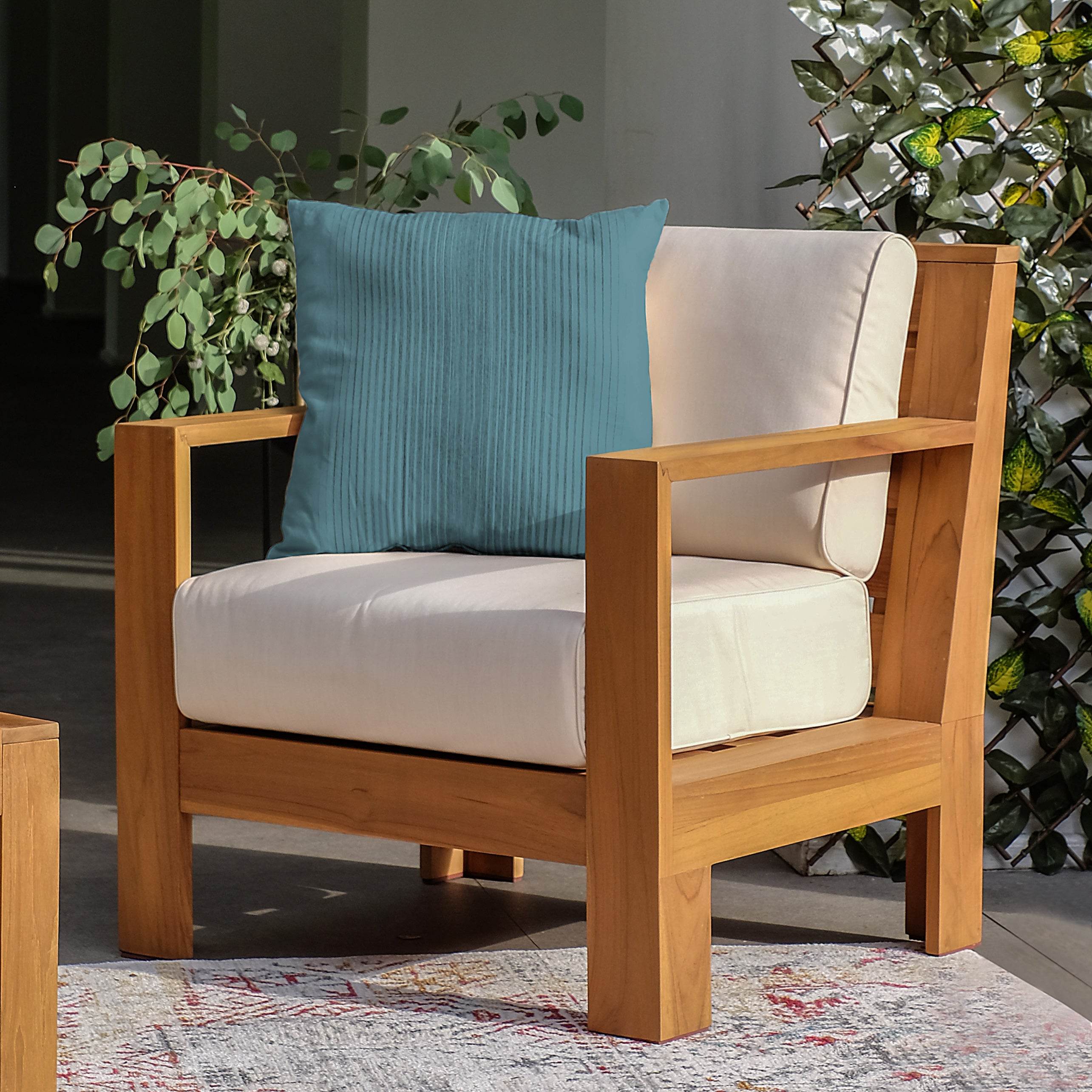 Logan Teak Outdoor Lounge Chair with Sunbrella Vellum Cushion - Image 3