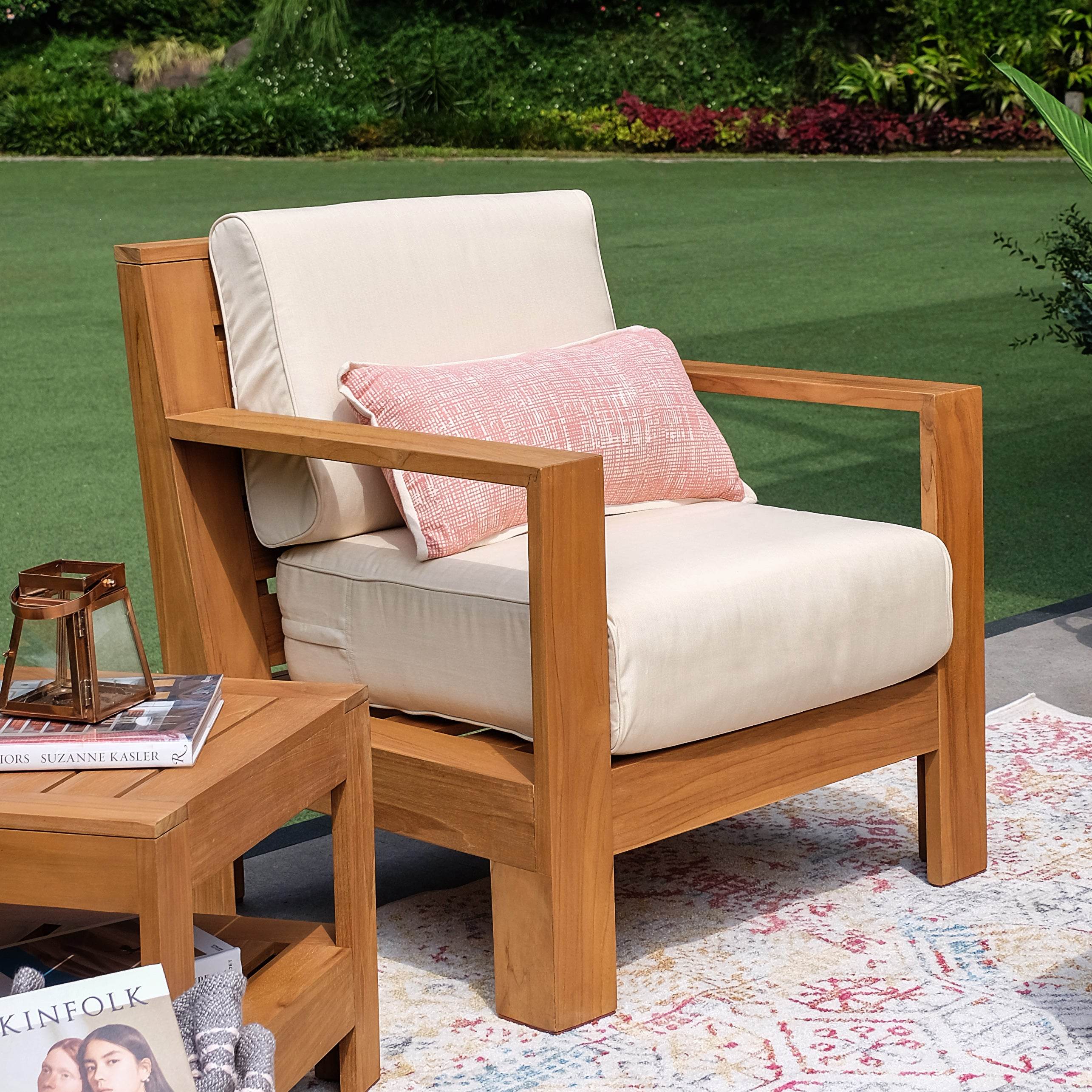 Logan Teak Outdoor Lounge Chair with Sunbrella Vellum Cushion - Image 8