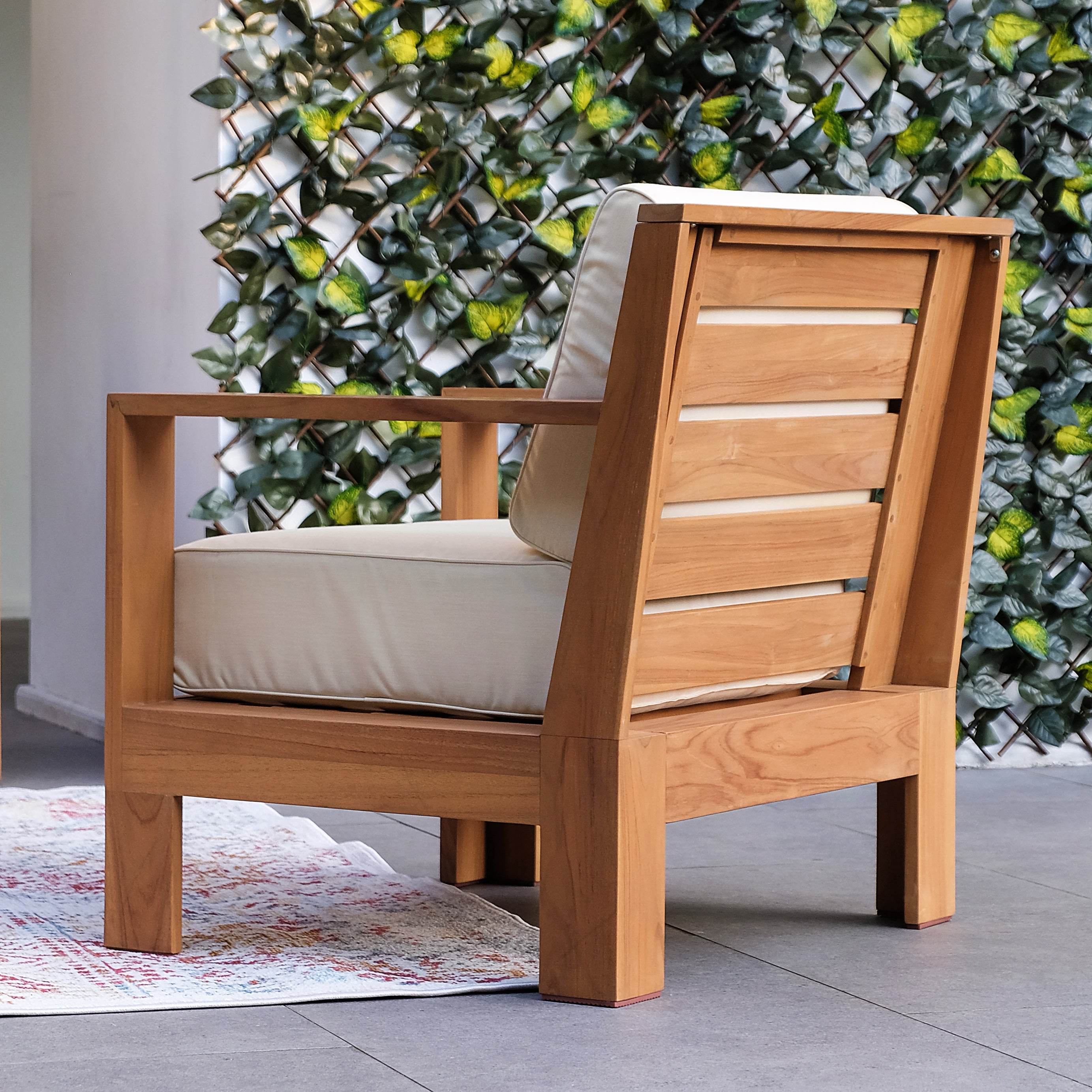 Logan Teak Outdoor Lounge Chair with Sunbrella Vellum Cushion - Image 9