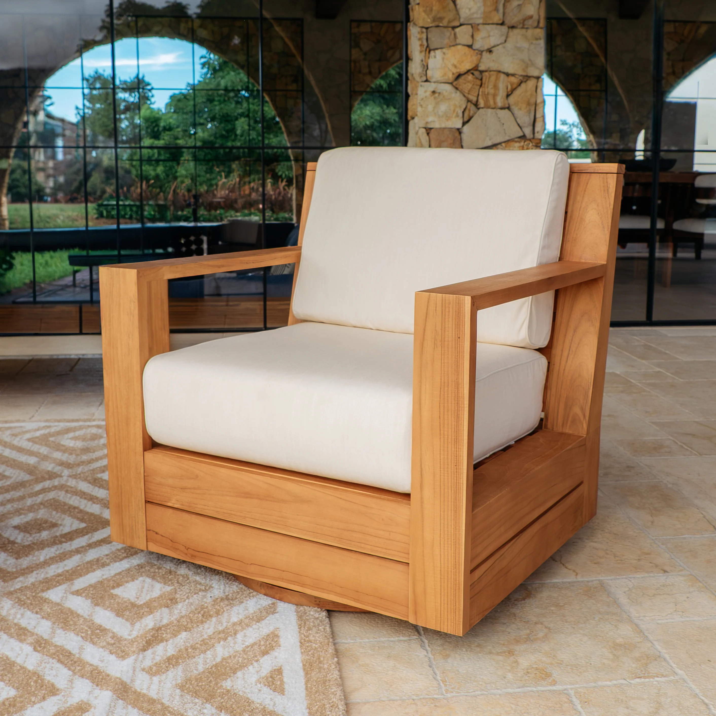 Logan Teak Outdoor Swivel with Sunbrella Vellum Cushion - Image 6