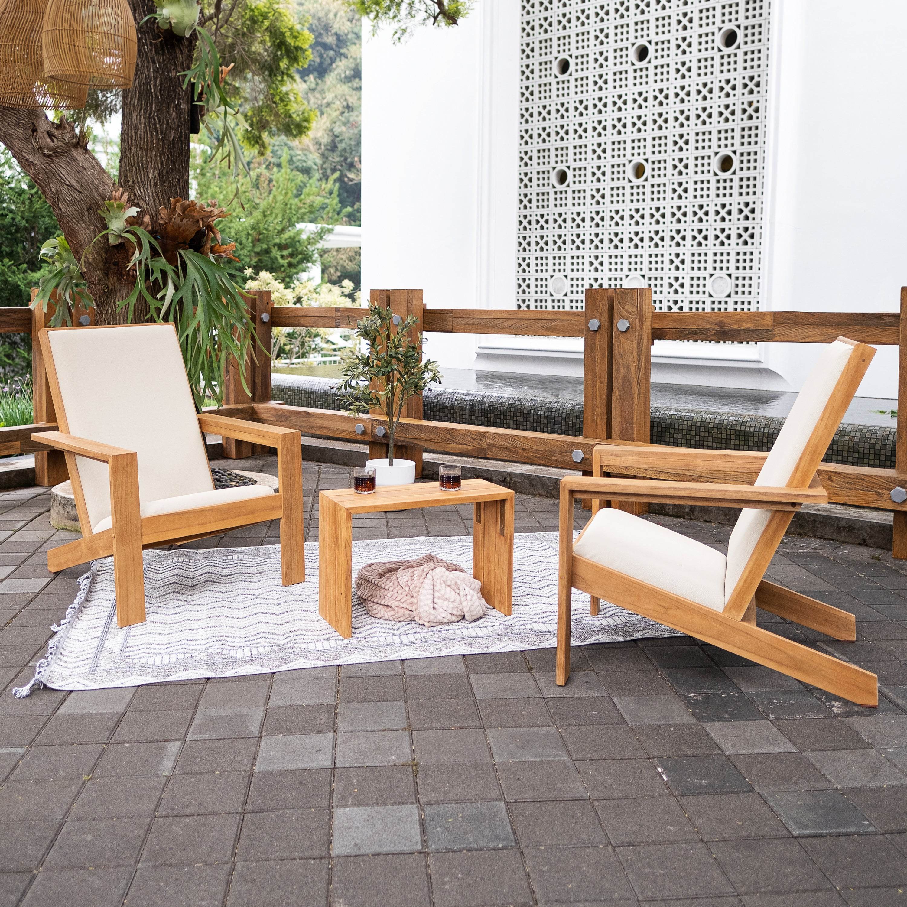 Logan Teak Wood 4 Pieces Modern Conversation Set with Padded Seat - Image 12