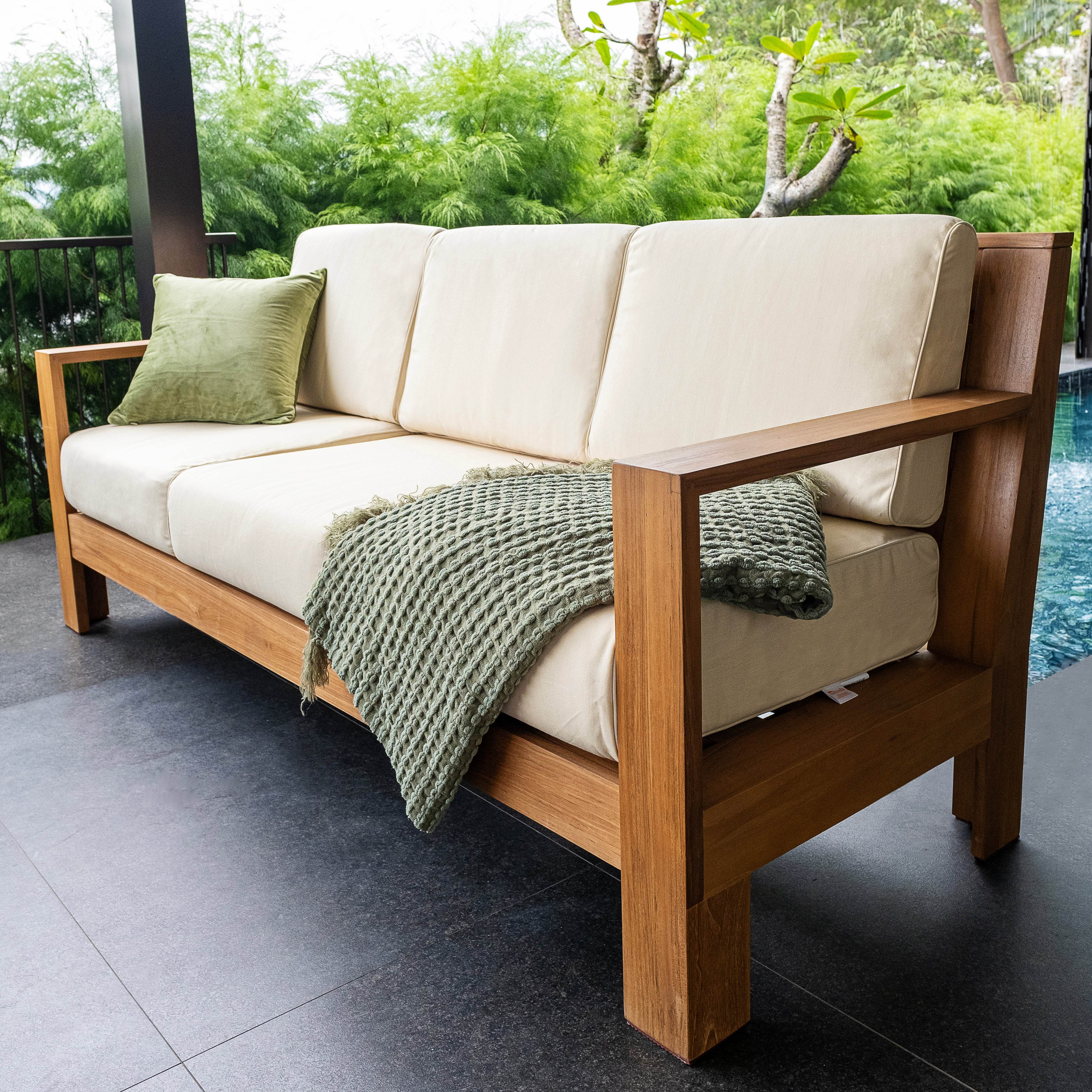 Logan Teak Wood 4 Pieces Modern Conversation Set with Padded Seat - Image 13
