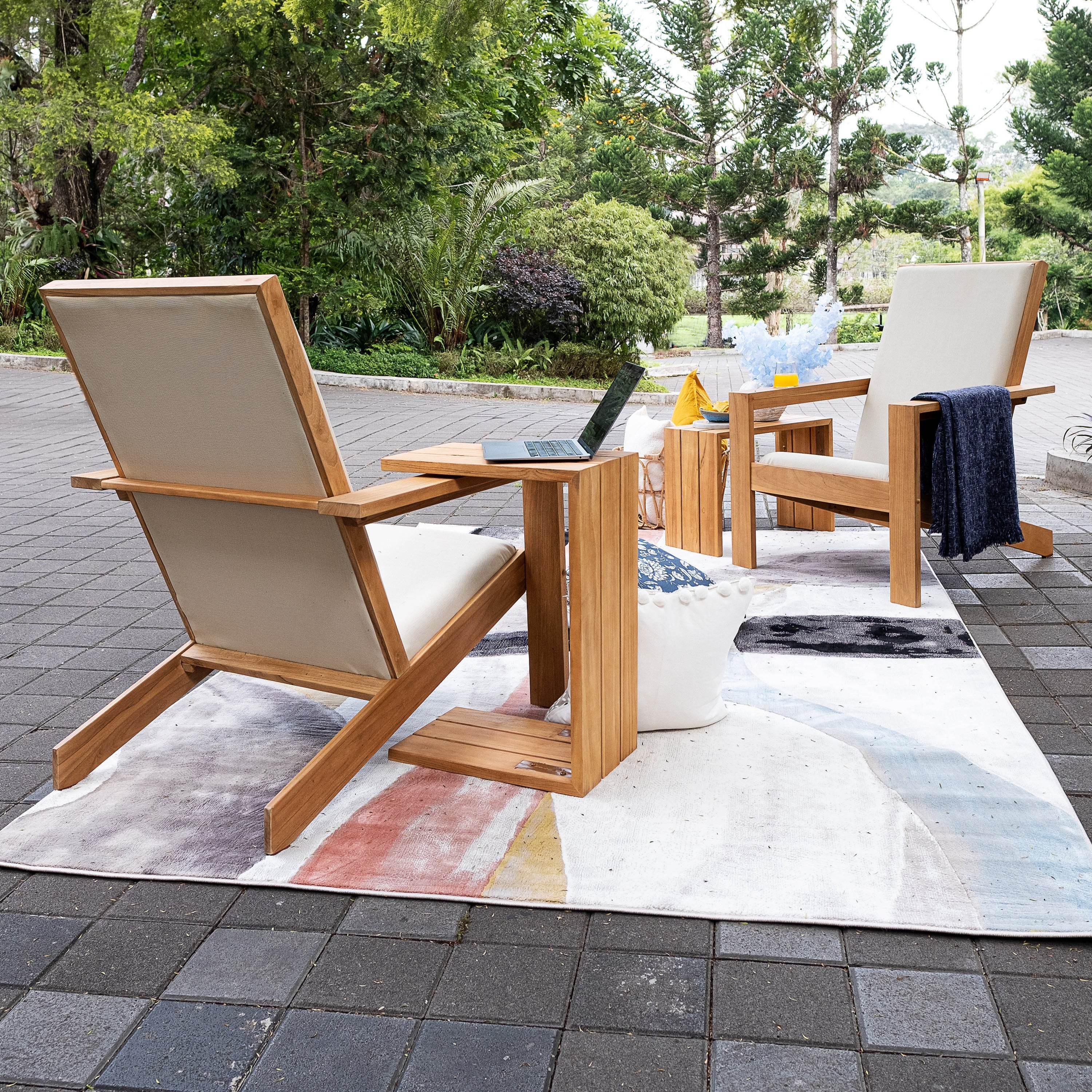 Logan Teak Wood 4 Pieces Modern Conversation Set with Padded Seat - Image 14