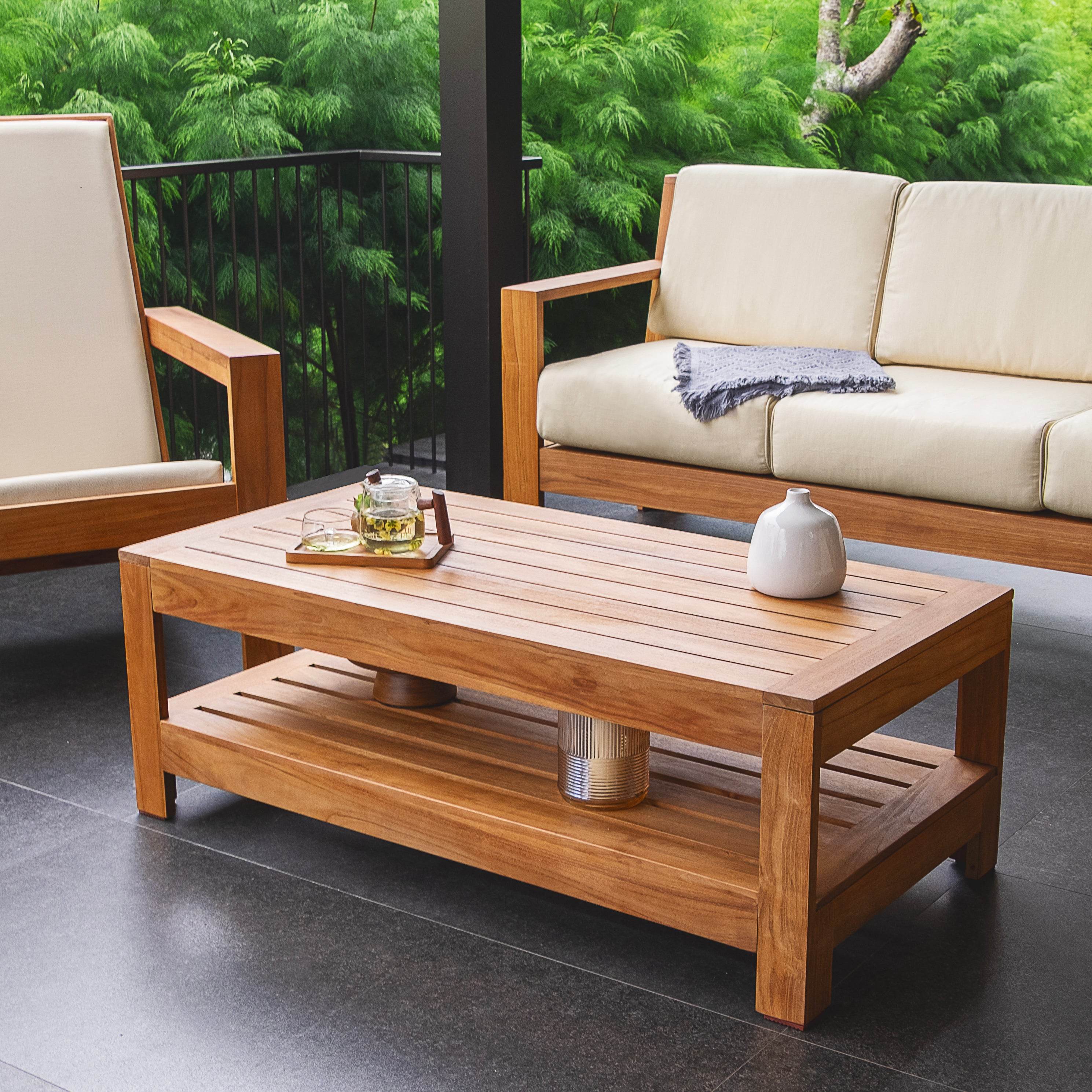 Logan Teak Wood 4 Pieces Modern Conversation Set with Padded Seat - Image 16