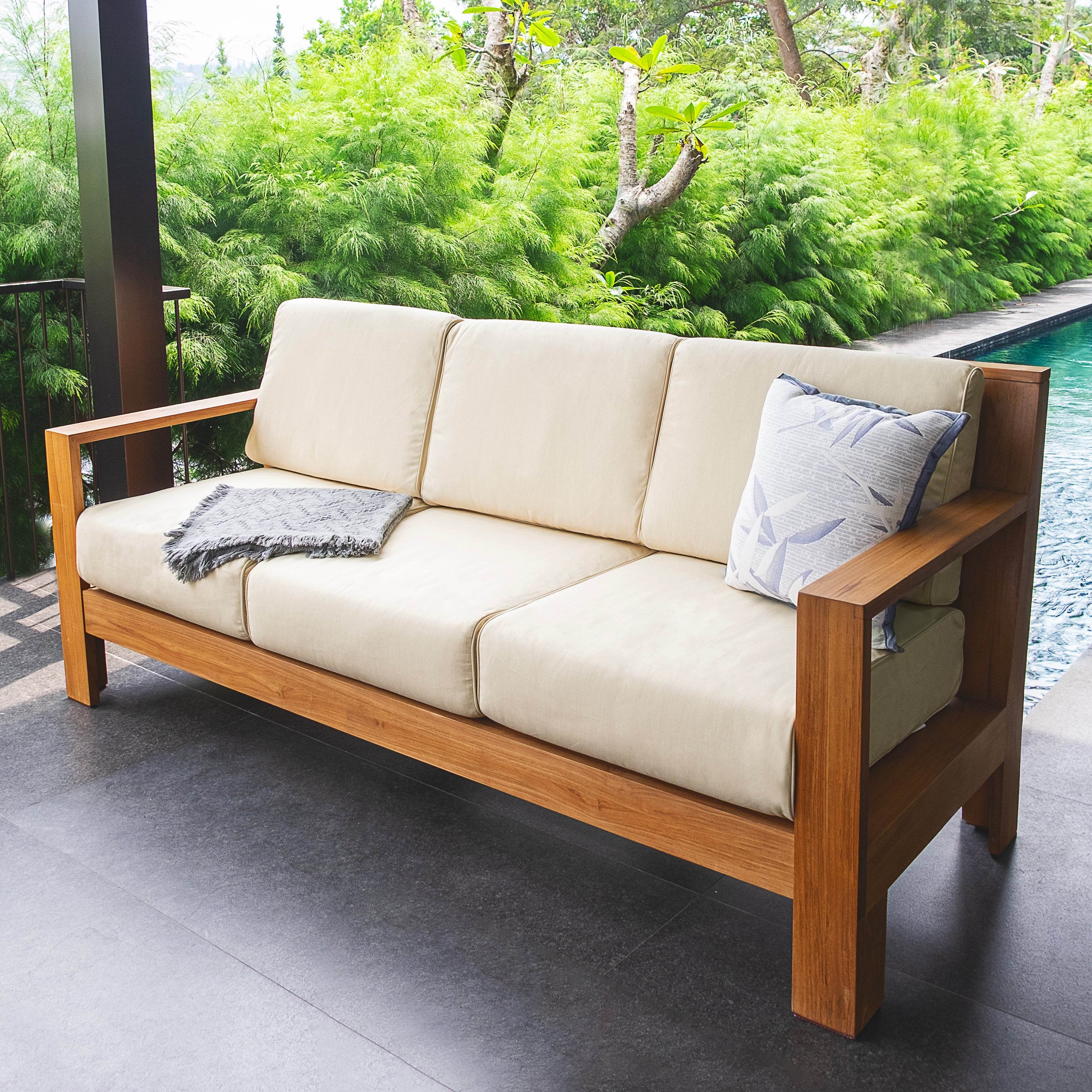 Logan Teak Wood 4 Pieces Modern Conversation Set with Padded Seat - Image 5