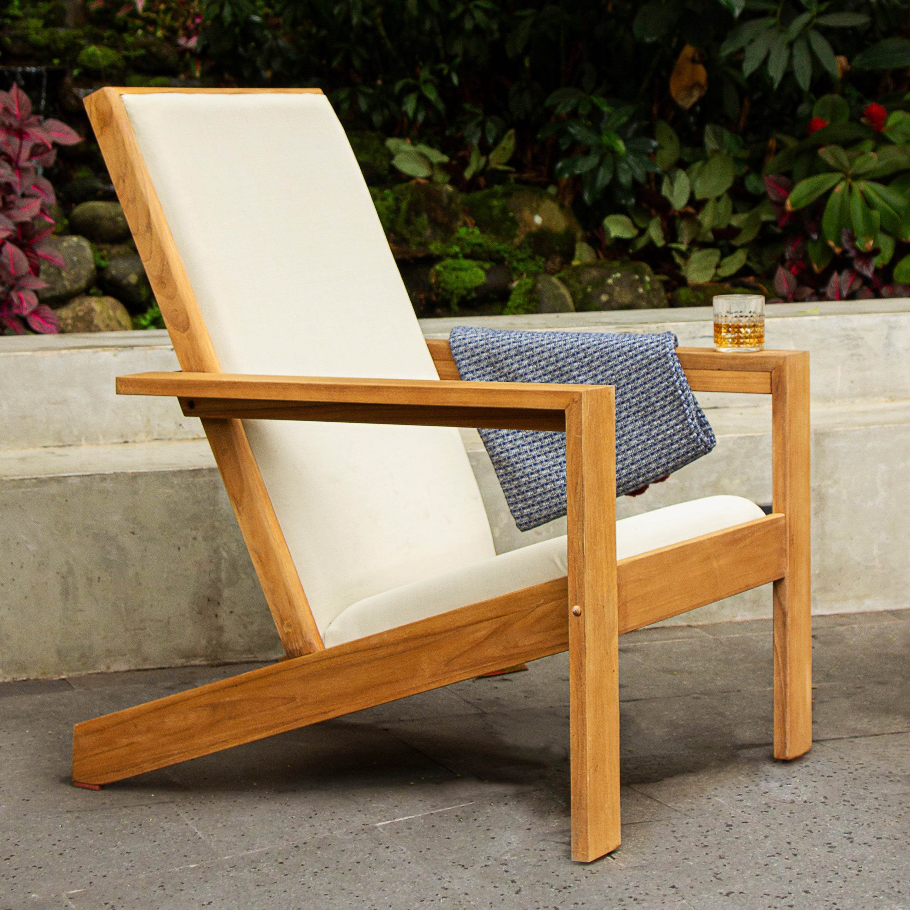 Logan Teak Wood 4 Pieces Modern Conversation Set with Padded Seat - Image 6