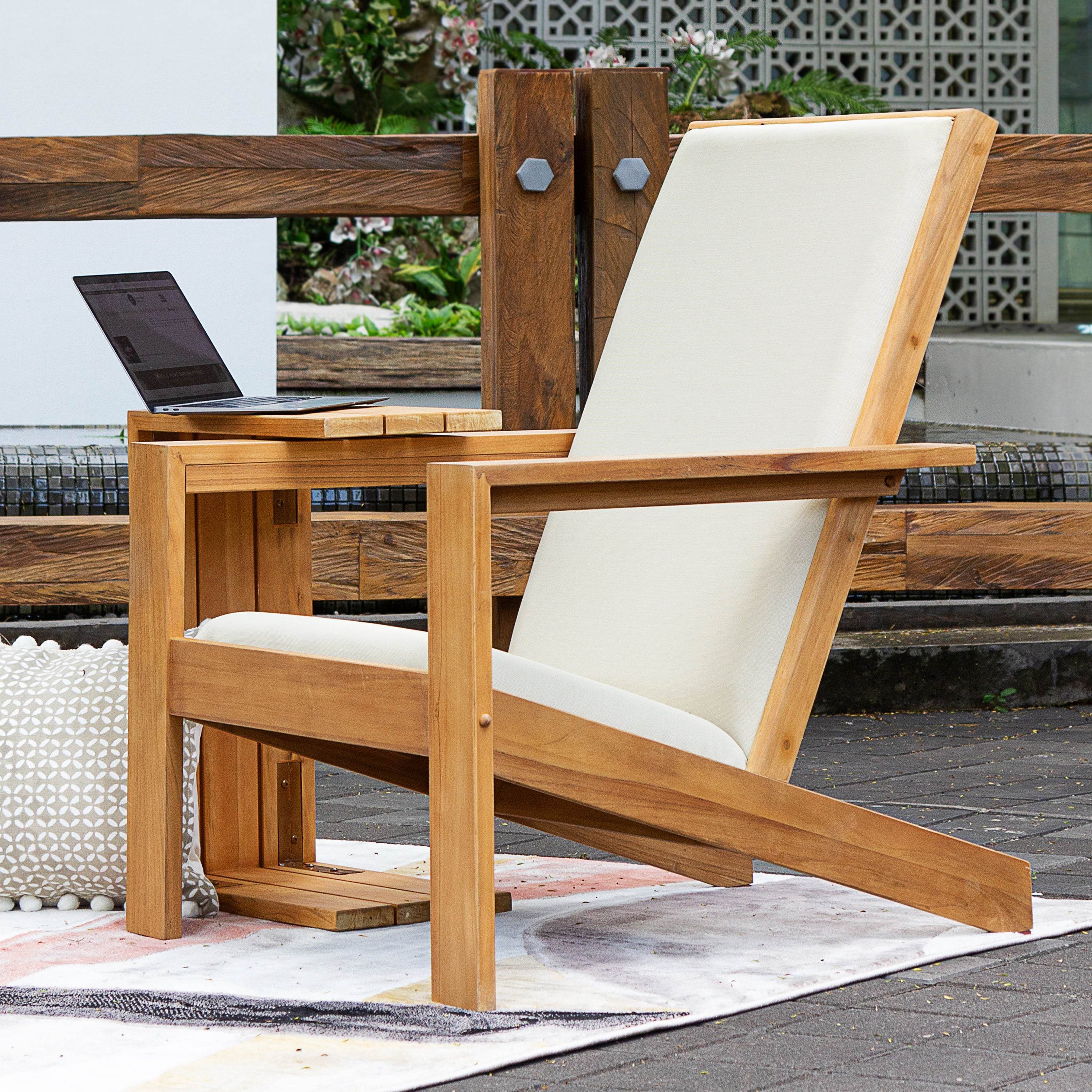 Logan Teak Wood 4 Pieces Modern Conversation Set with Padded Seat - Image 9