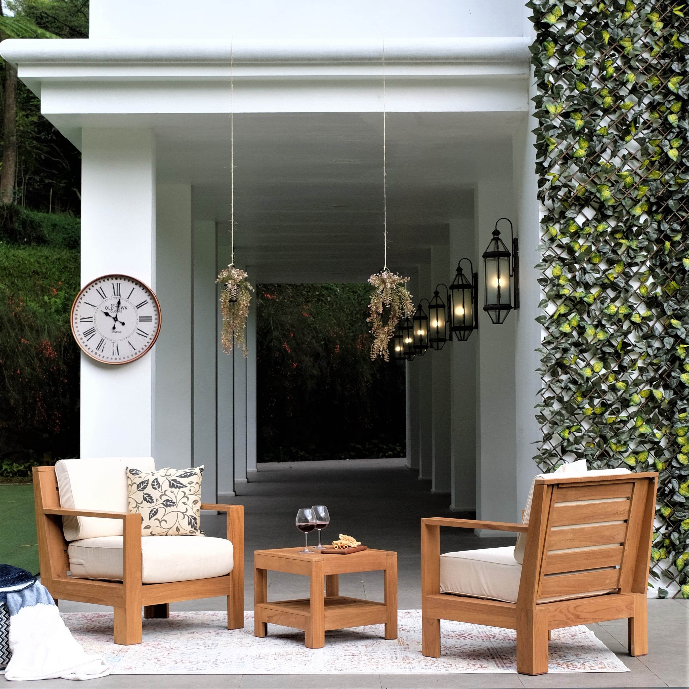 Logan Teak Wood 5 Pieces Patio Conversation Set with Sunbrella Vellum Cushion - Image 7