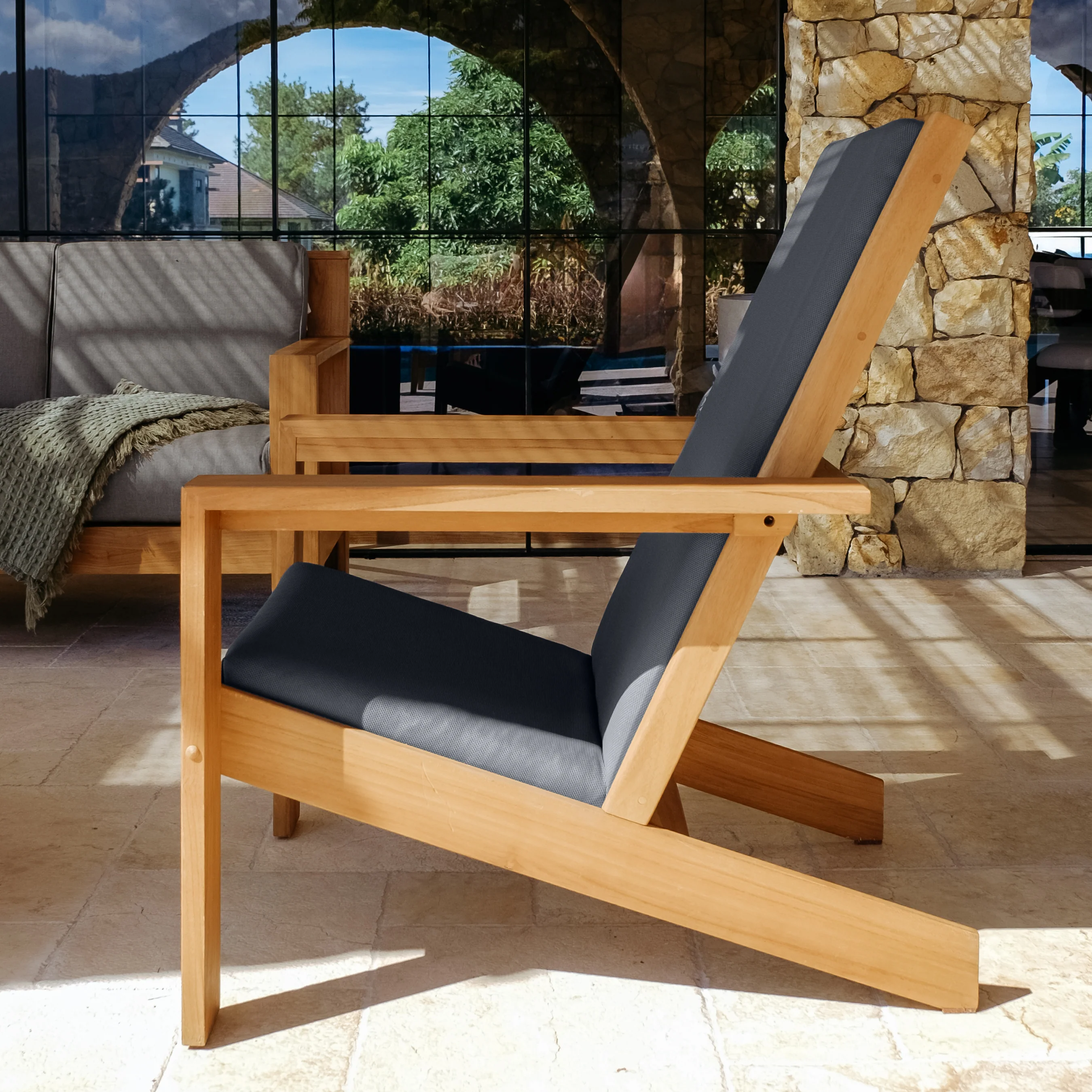 Logan Teak Wood 5 Pieces Modern Conversation Set with Padded Seat - Image 5