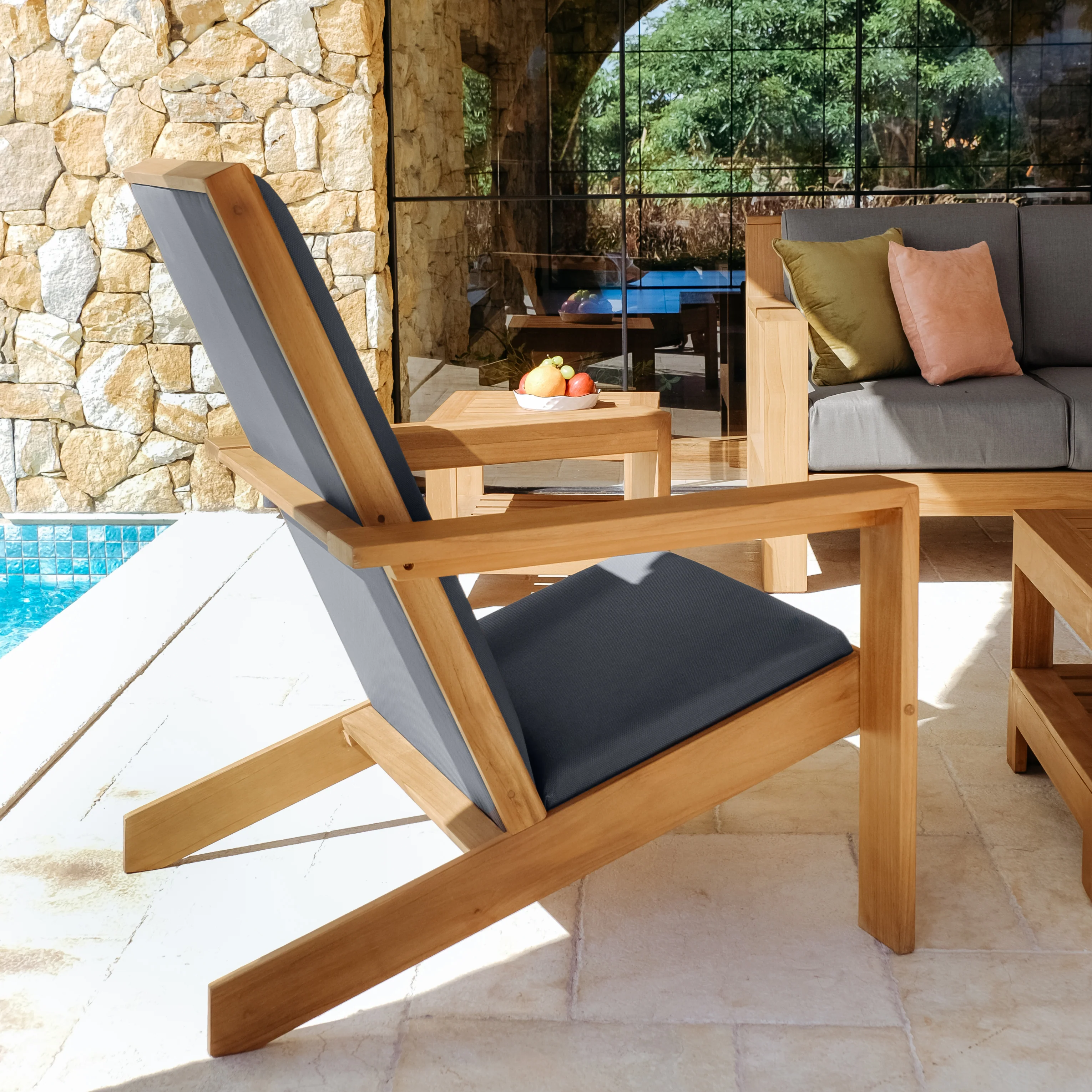 Logan Teak Wood 5 Pieces Modern Conversation Set with Padded Seat - Image 6