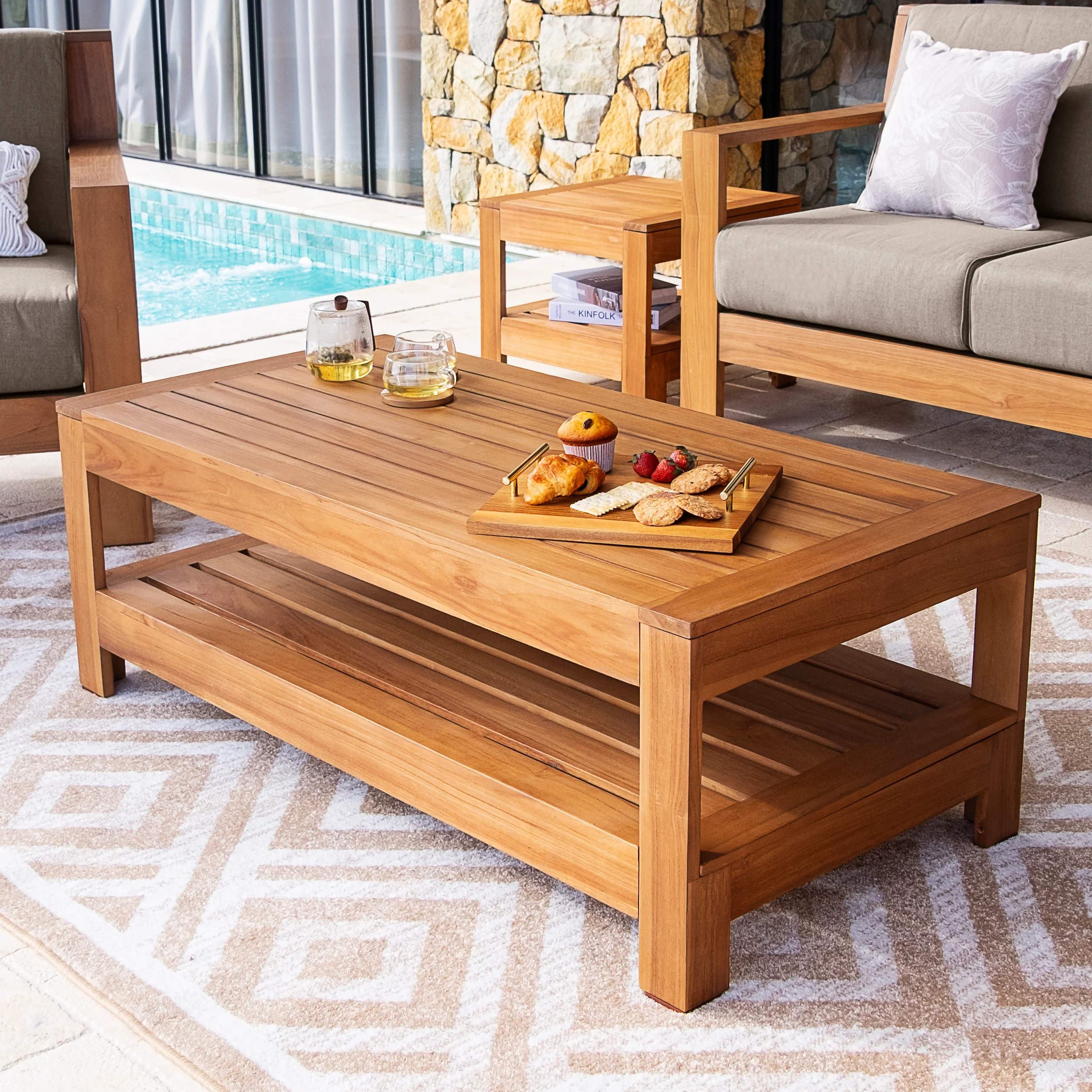 Logan Teak Wood Outdoor Coffee Table - Image 7