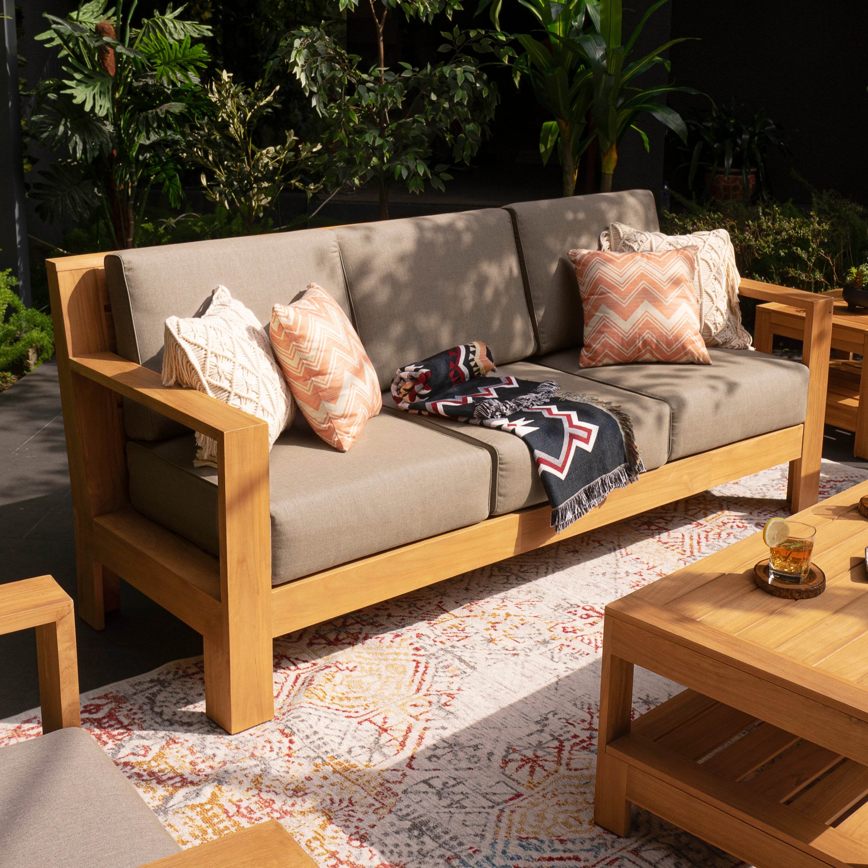 Logan Teak Wood Patio Sofa with Sunbrella Cast Shale Cushion - Image 10