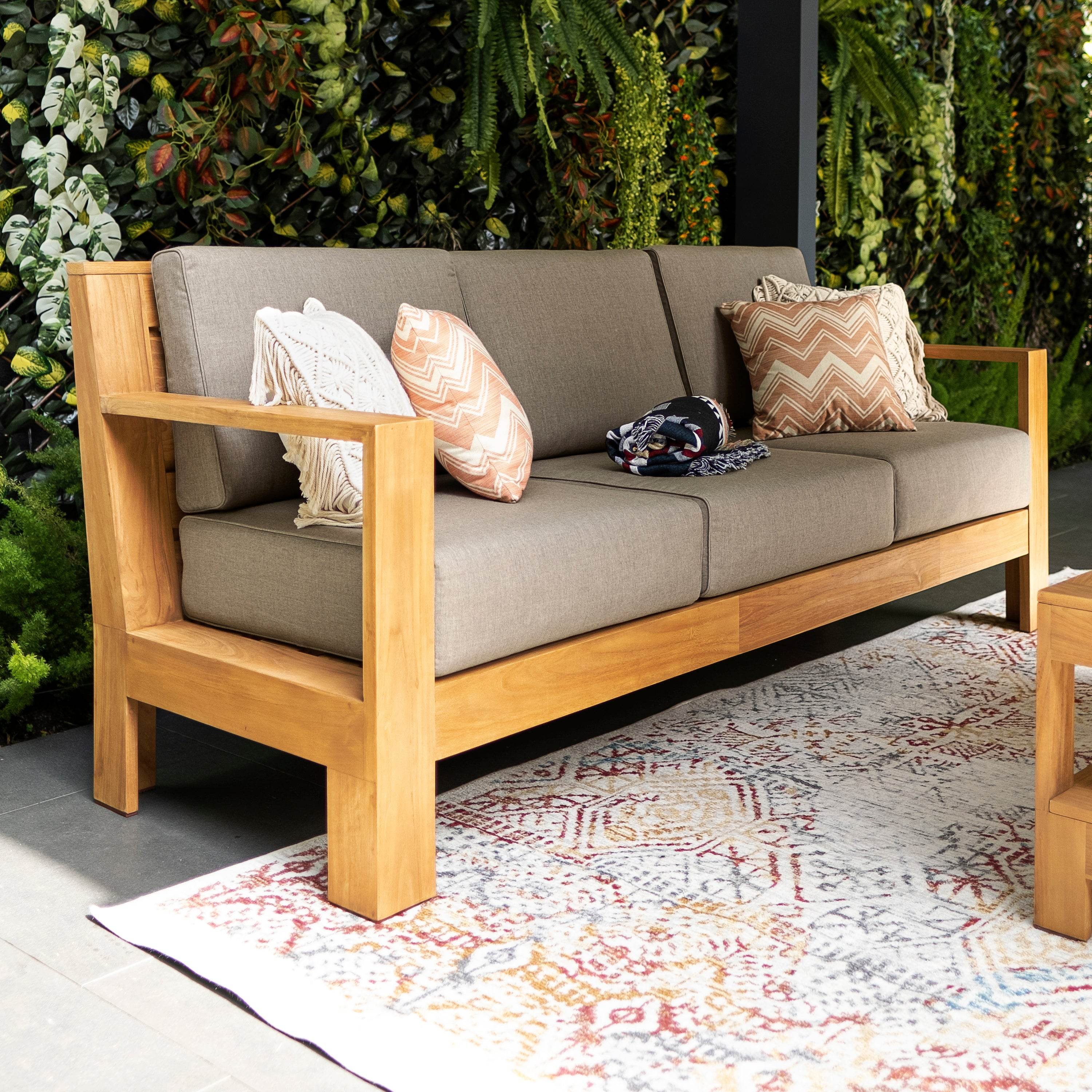 Logan Teak Wood Patio Sofa with Sunbrella Cast Shale Cushion - Image 11
