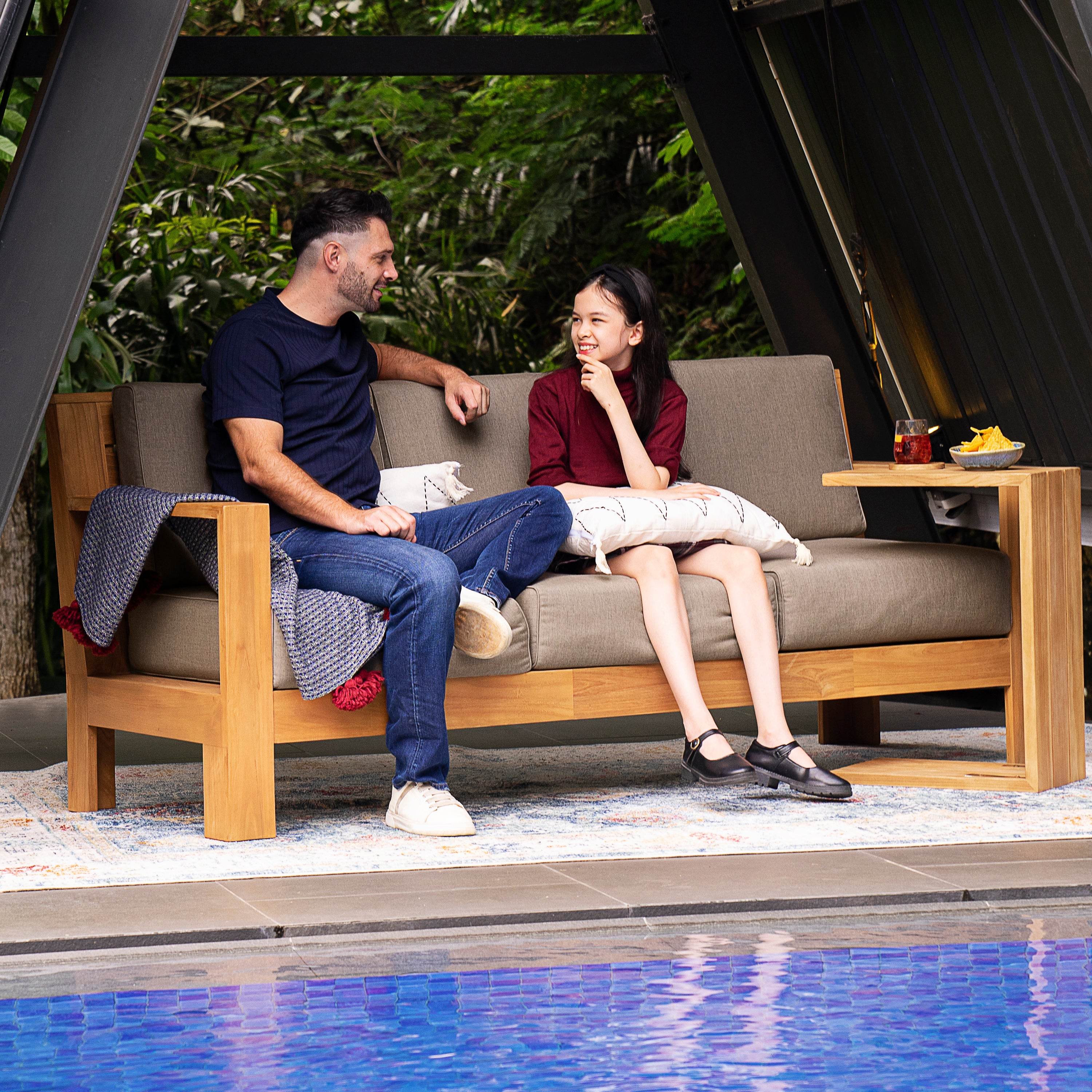 Logan Teak Wood Patio Sofa with Sunbrella Cast Shale Cushion - Image 3