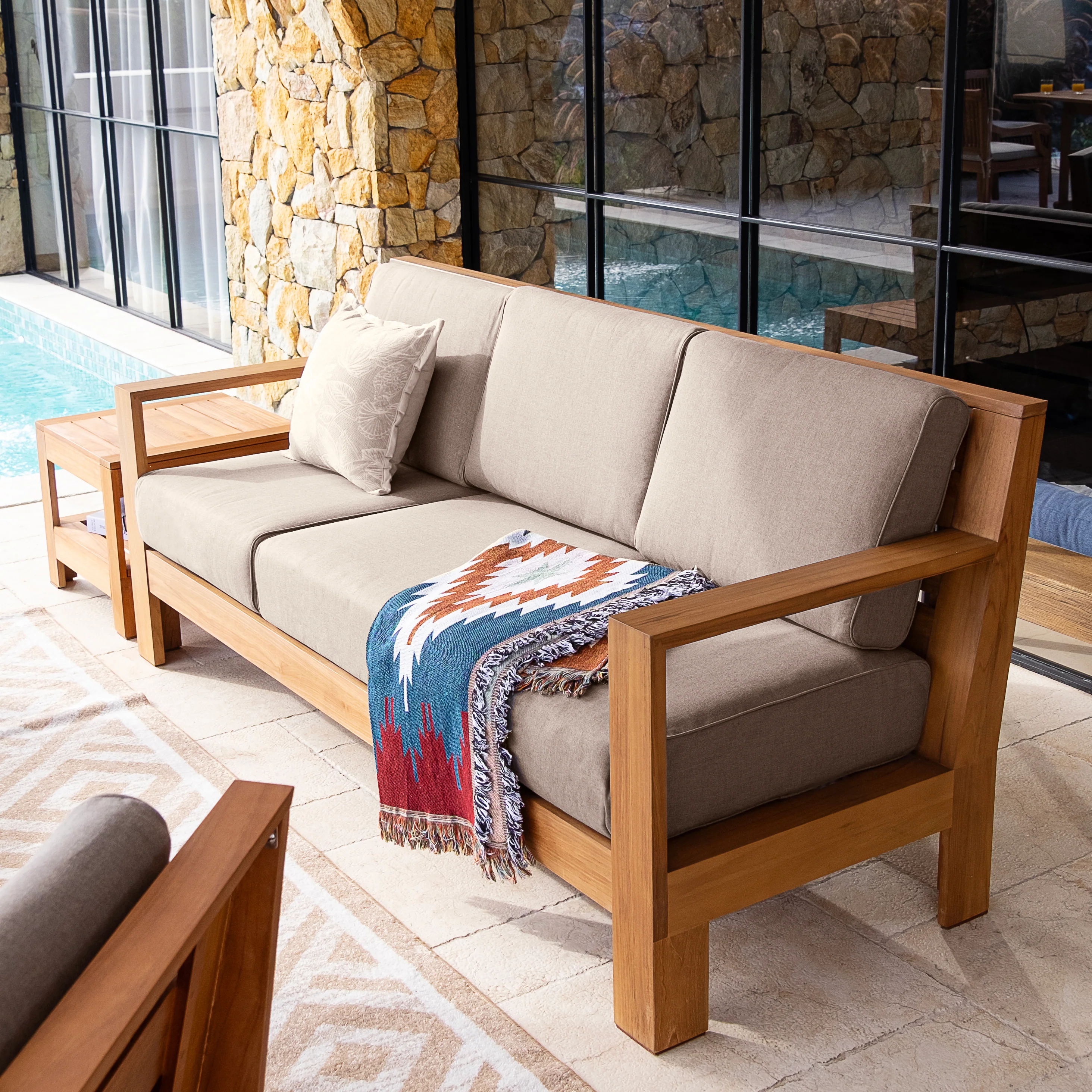 Logan Teak Wood Patio Sofa with Sunbrella Cast Shale Cushion - Image 6