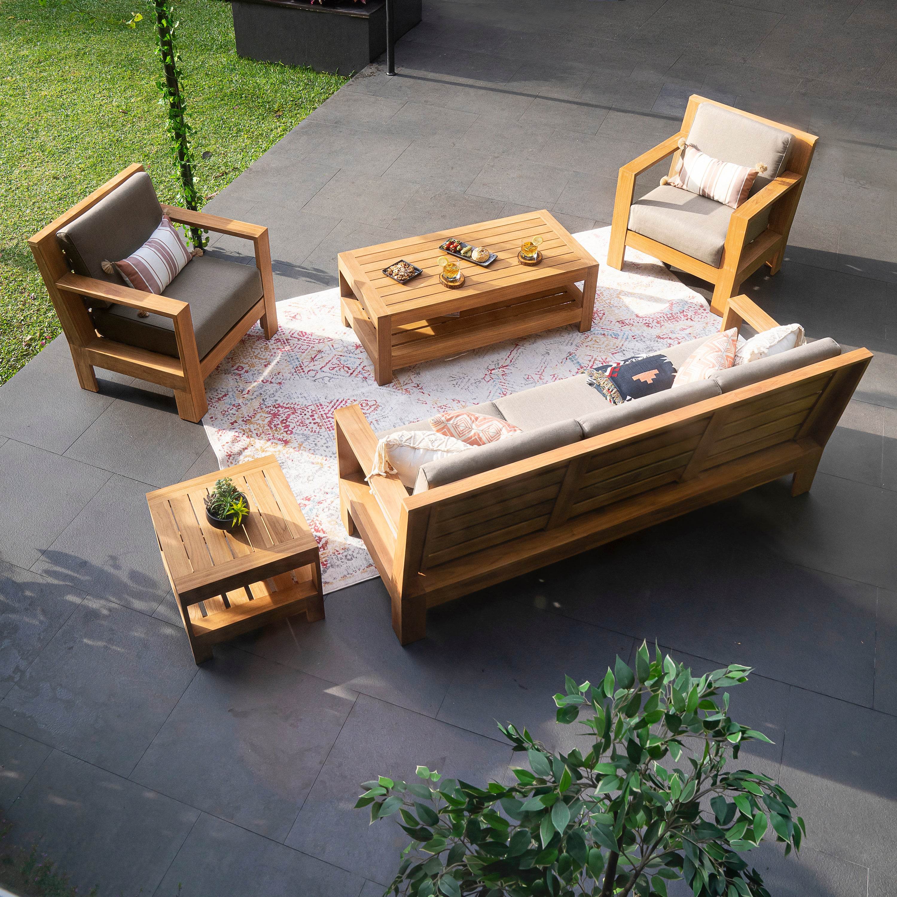 Logan Teak Wood Patio Sofa with Sunbrella Cast Shale Cushion - Image 7