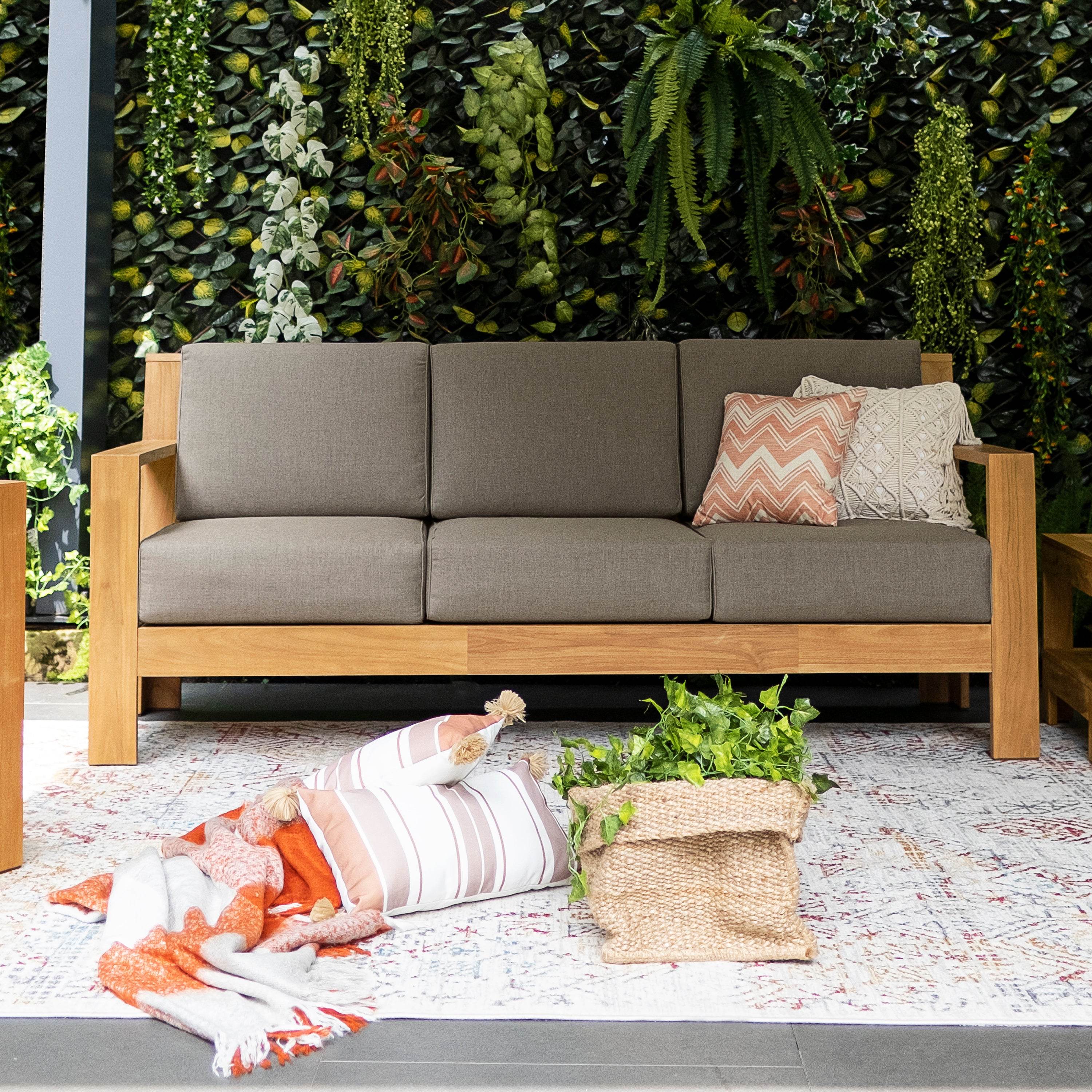 Logan Teak Wood Patio Sofa with Sunbrella Cast Shale Cushion - Image 8