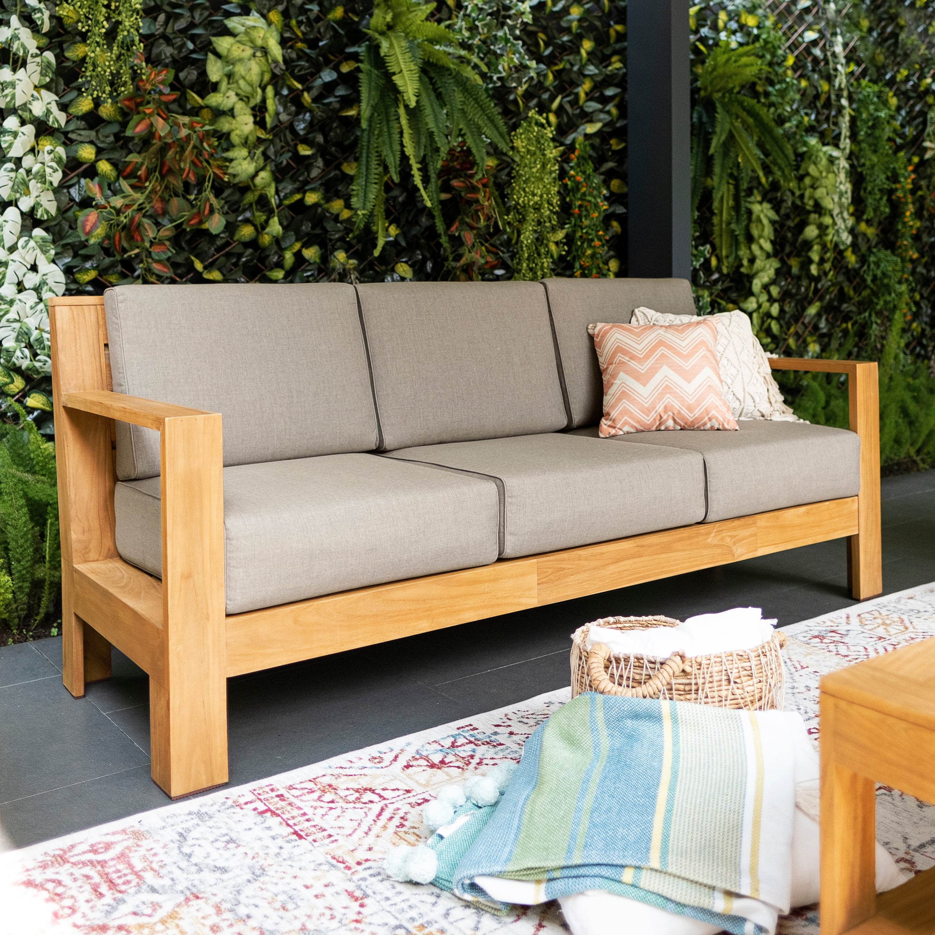 Logan Teak Wood Patio Sofa with Sunbrella Cast Shale Cushion - Image 9