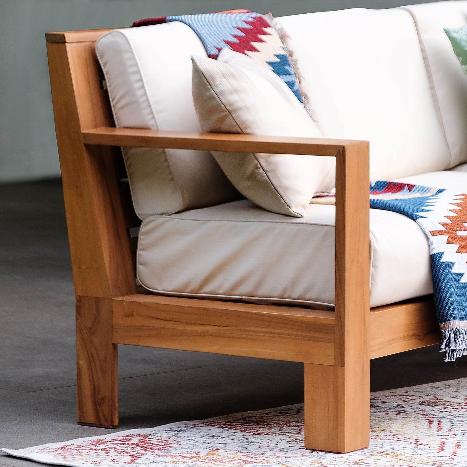Logan Teak Wood Patio Sofa with Sunbrella Vellum Cushion - Image 10