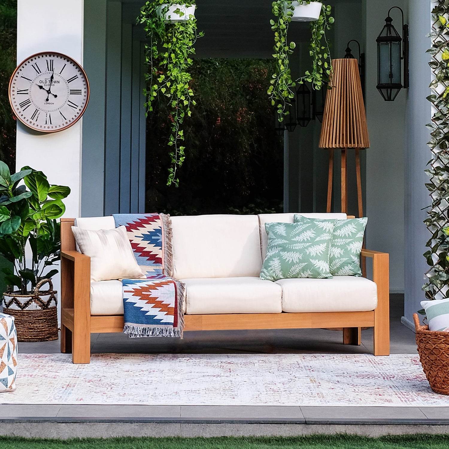 Logan Teak Wood Patio Sofa with Sunbrella Vellum Cushion - Image 3
