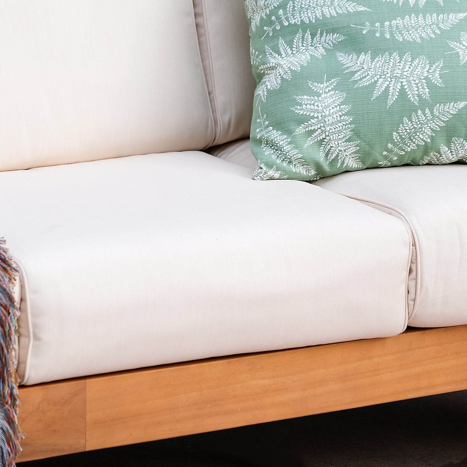 Logan Teak Wood Patio Sofa with Sunbrella Vellum Cushion - Image 9