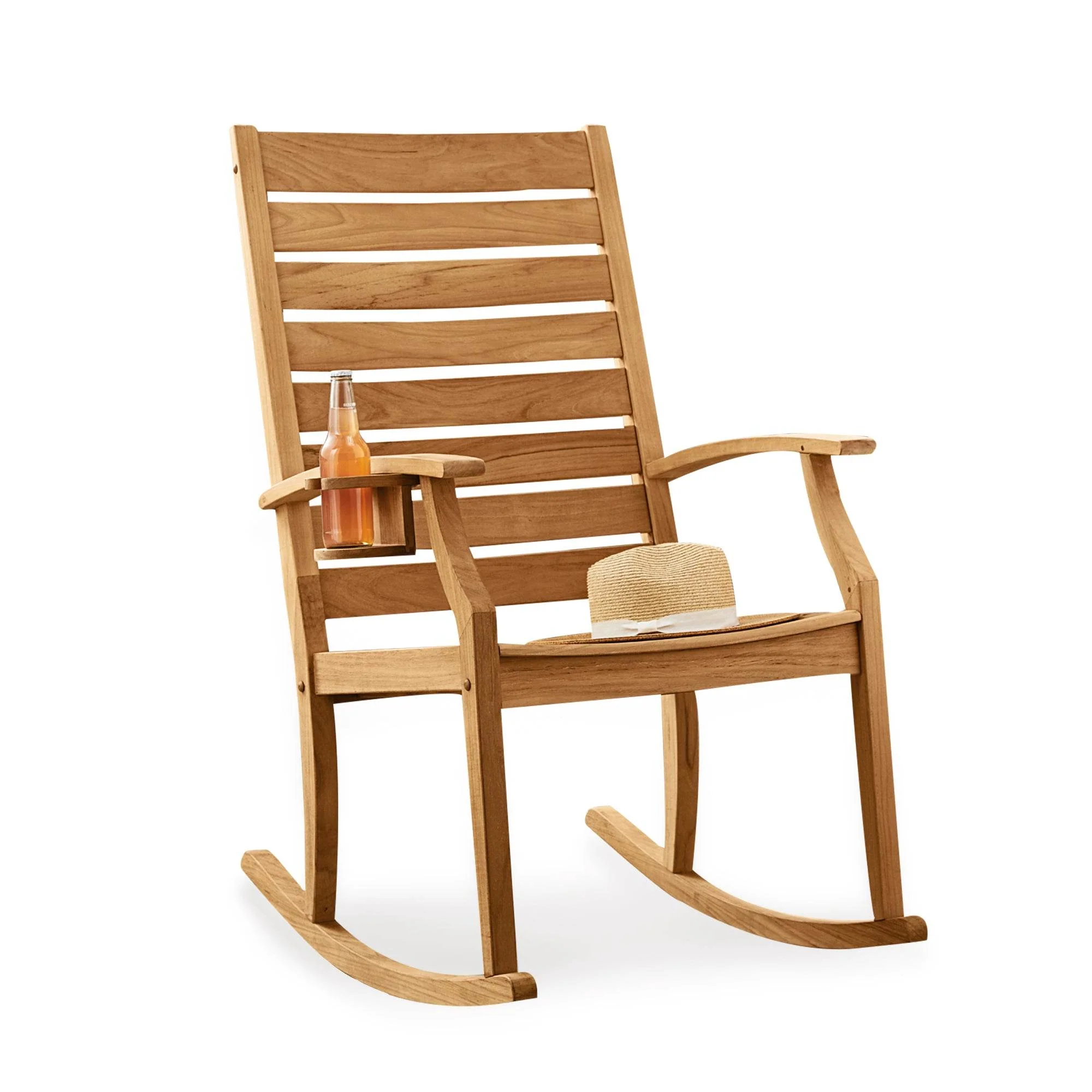 Logan Teak Wood Porch Rocking Chair with Cup Holder - Image 13
