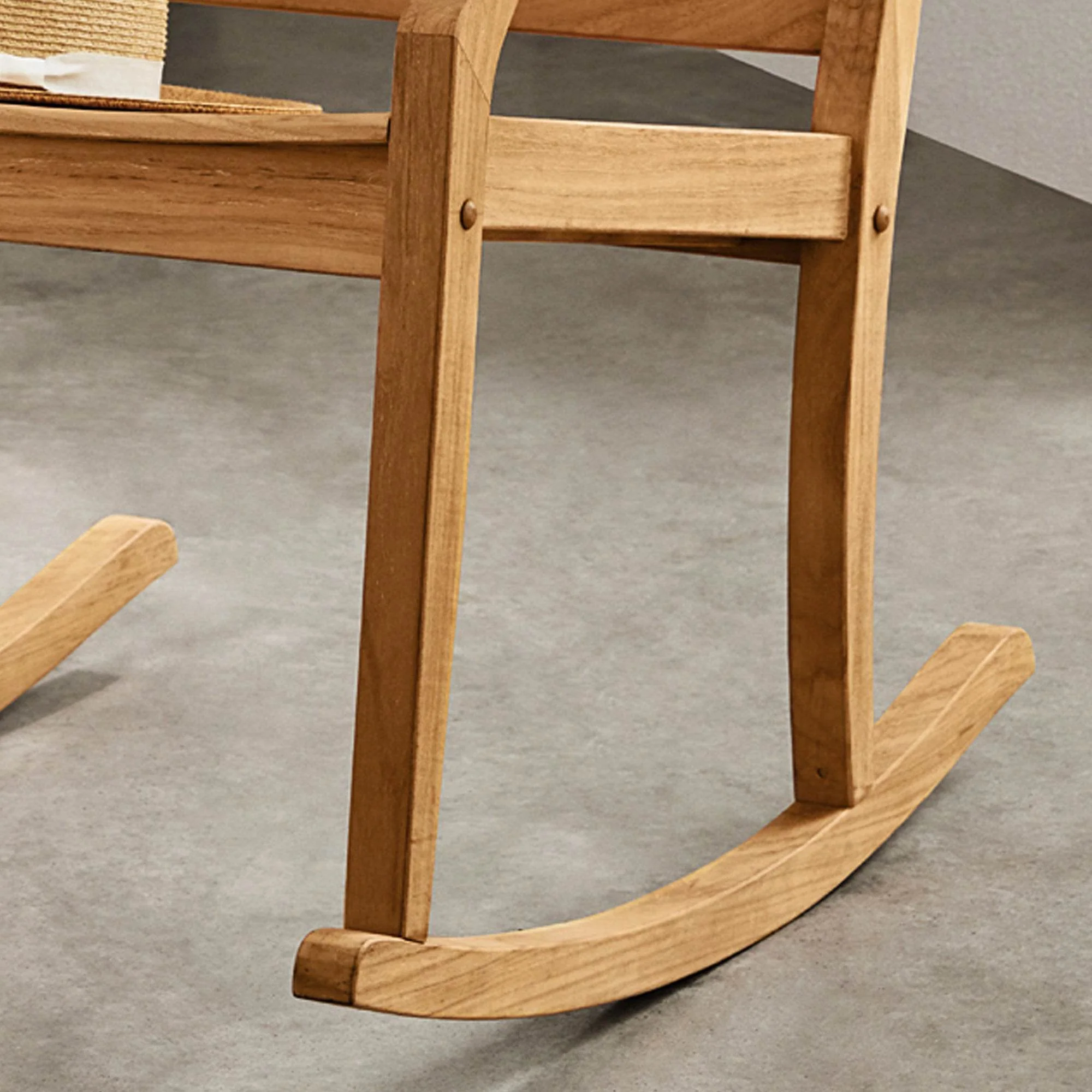 Logan Teak Wood Porch Rocking Chair with Cup Holder - Image 9