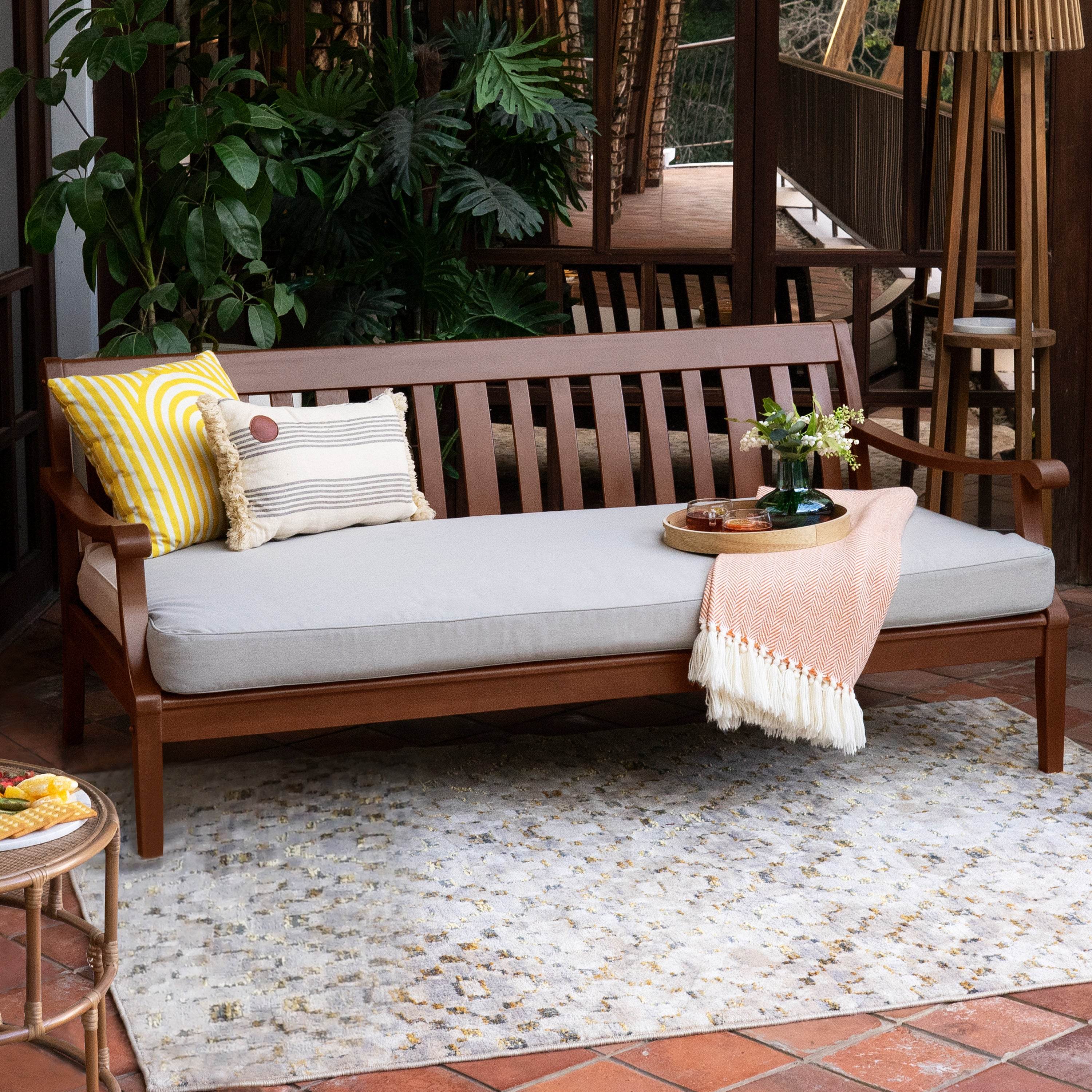 Maine Mahogany Wood Outdoor Sofa Daybed with Oyster Cushion - Image 10