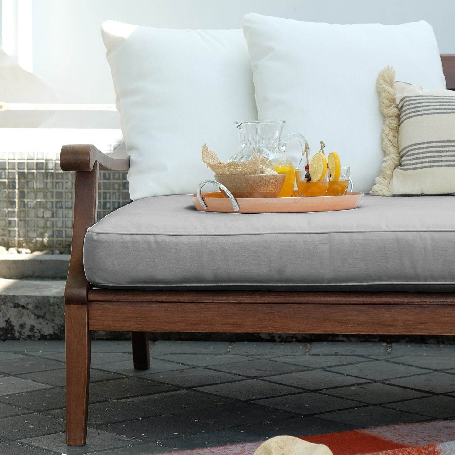 Maine Mahogany Wood Outdoor Sofa Daybed with Oyster Cushion - Image 11