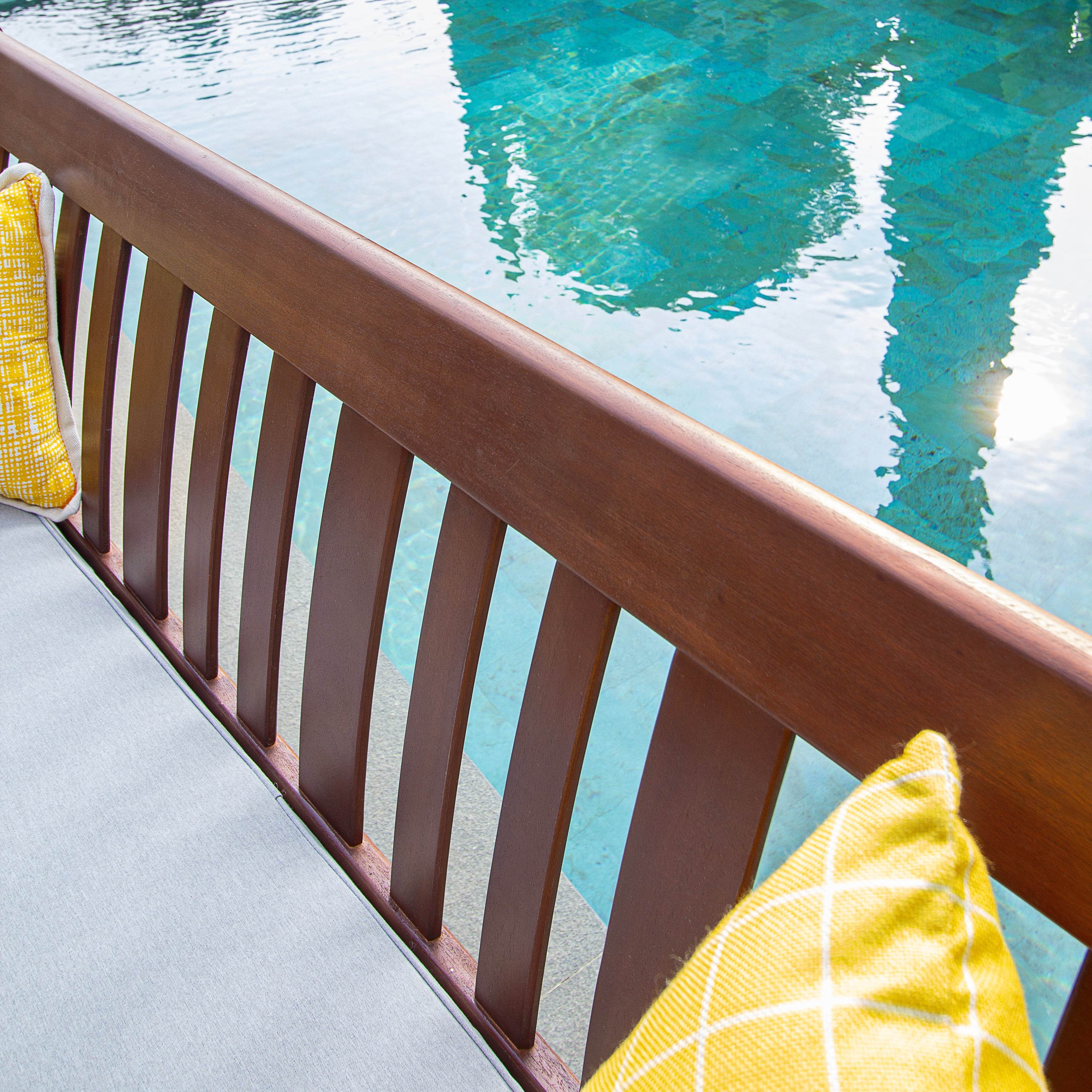 Maine Mahogany Wood Outdoor Sofa Daybed with Oyster Cushion - Image 14